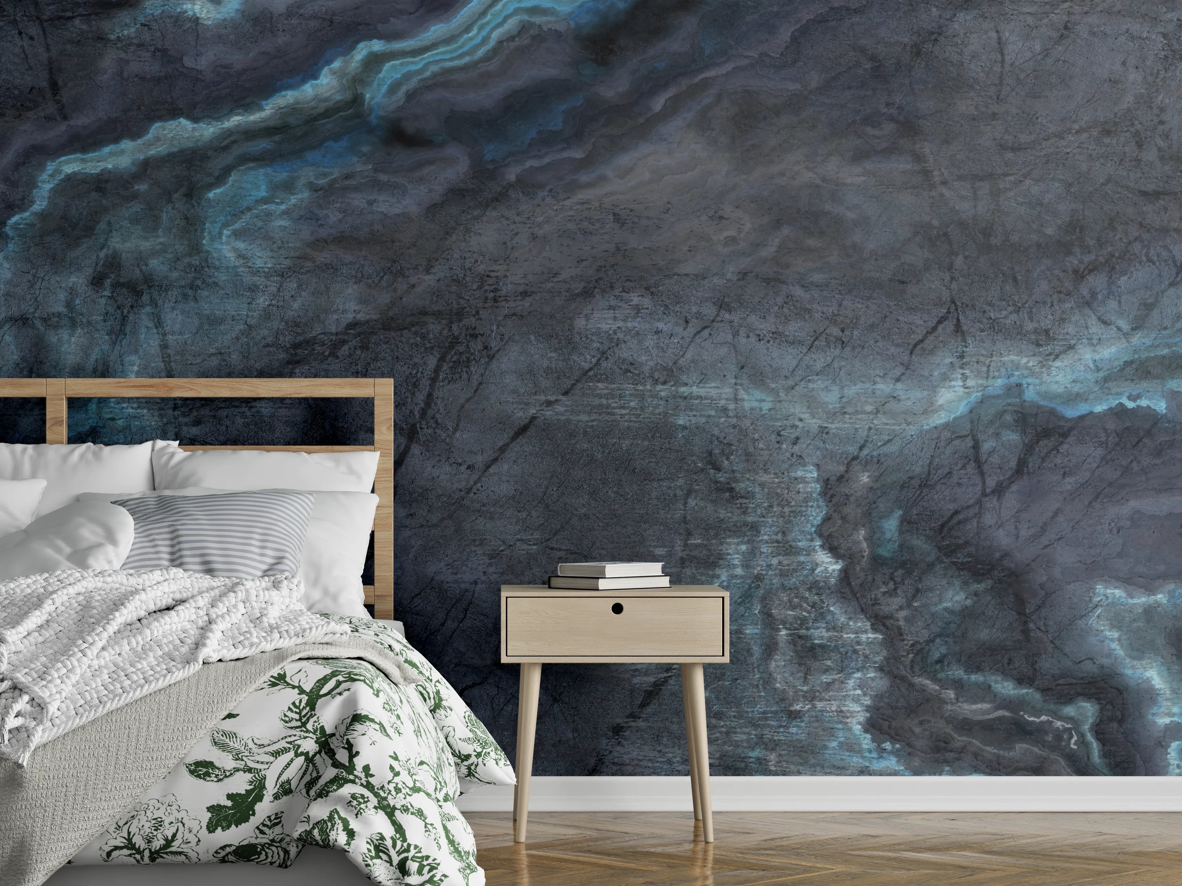 Wandverkleidung Schlafzimmer - Schwarz-blauer Steinhintergrund