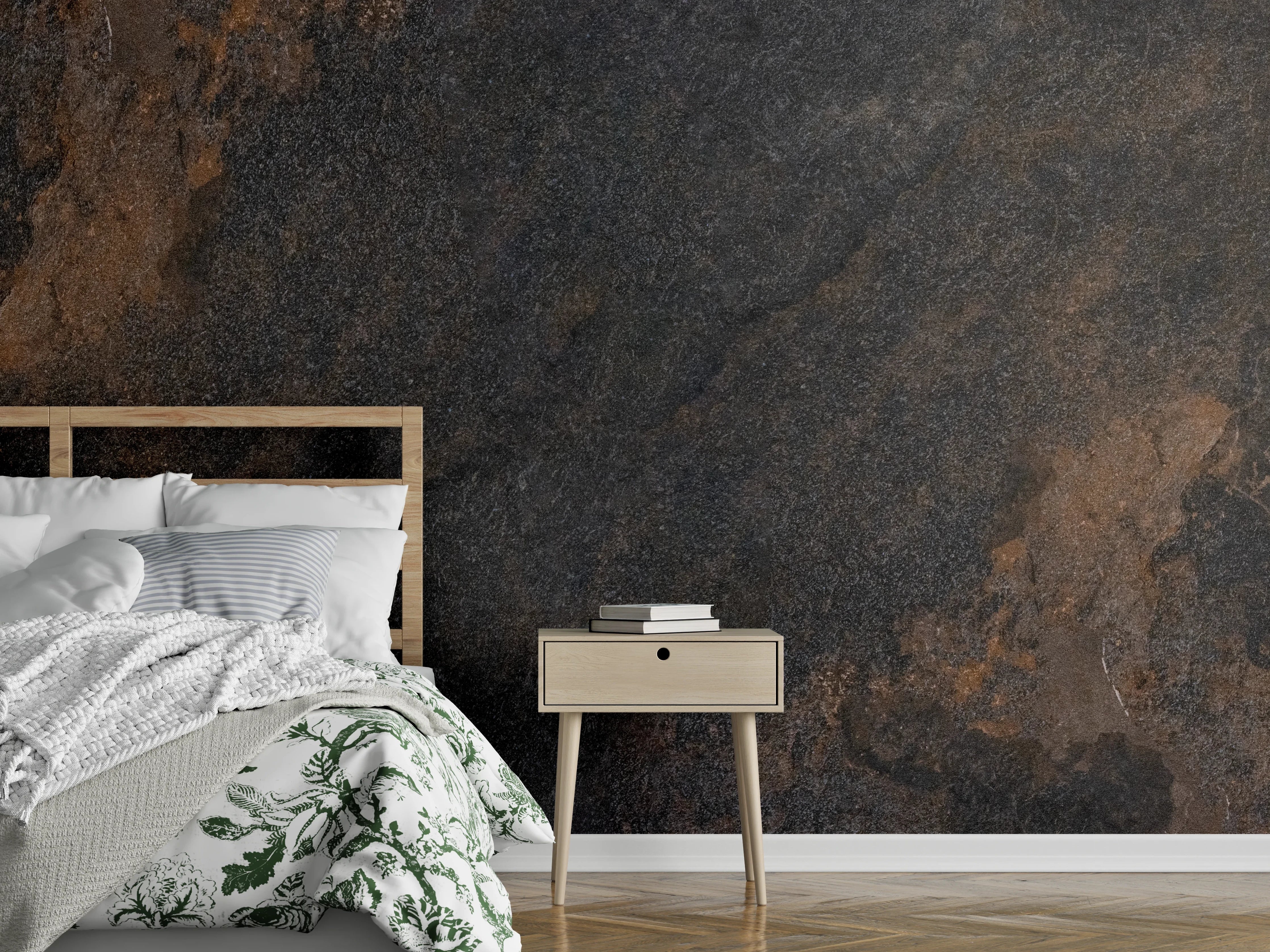 Wandverkleidung Schlafzimmer - Schwarz braun rostigen Stein Fliesen