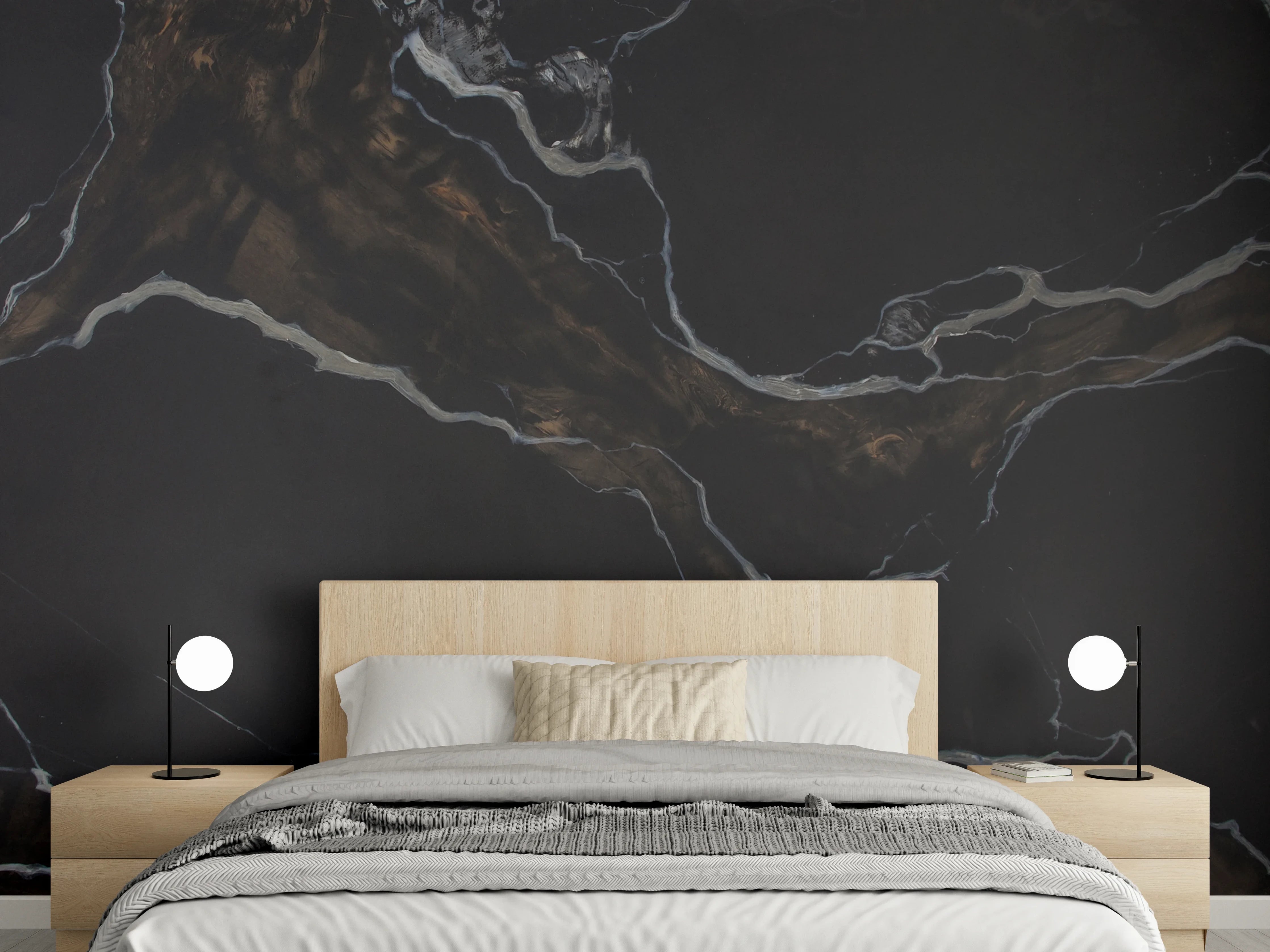 Wandverkleidung Schlafzimmer - Schwarz-brauner Marmor