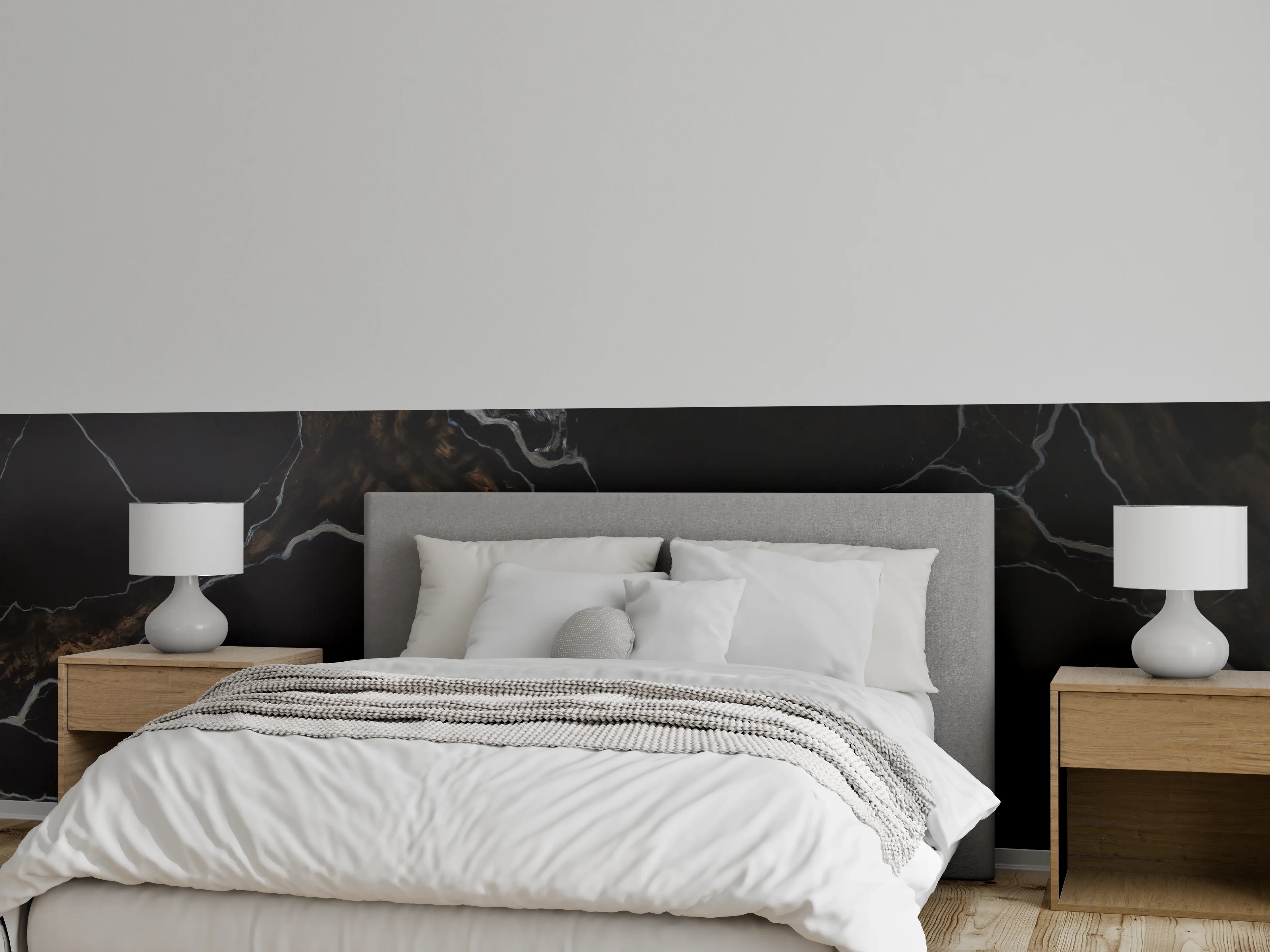 Wandverkleidung Schlafzimmer - Schwarz-brauner Marmor