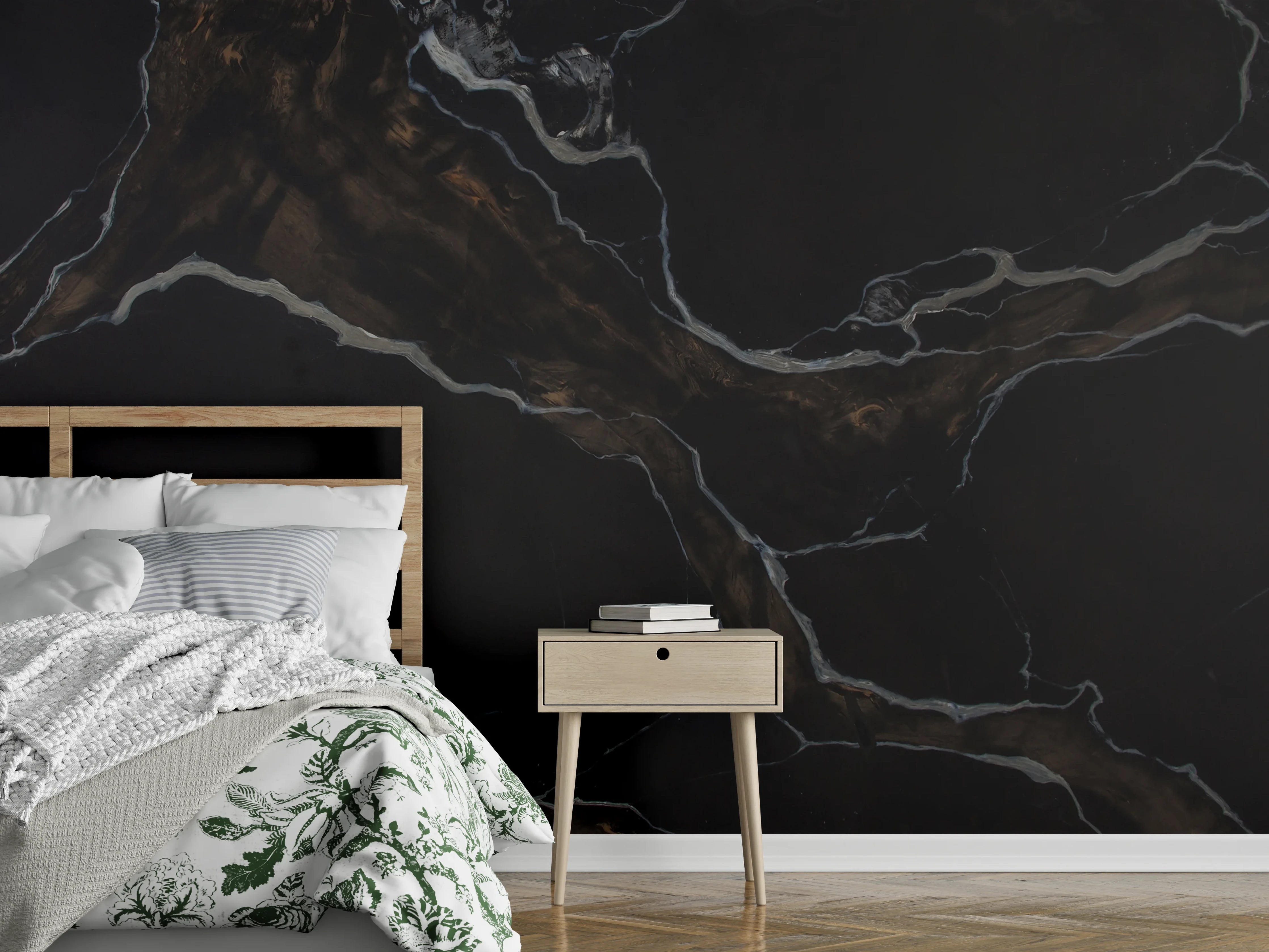 Wandverkleidung Schlafzimmer - Schwarz-brauner Marmor