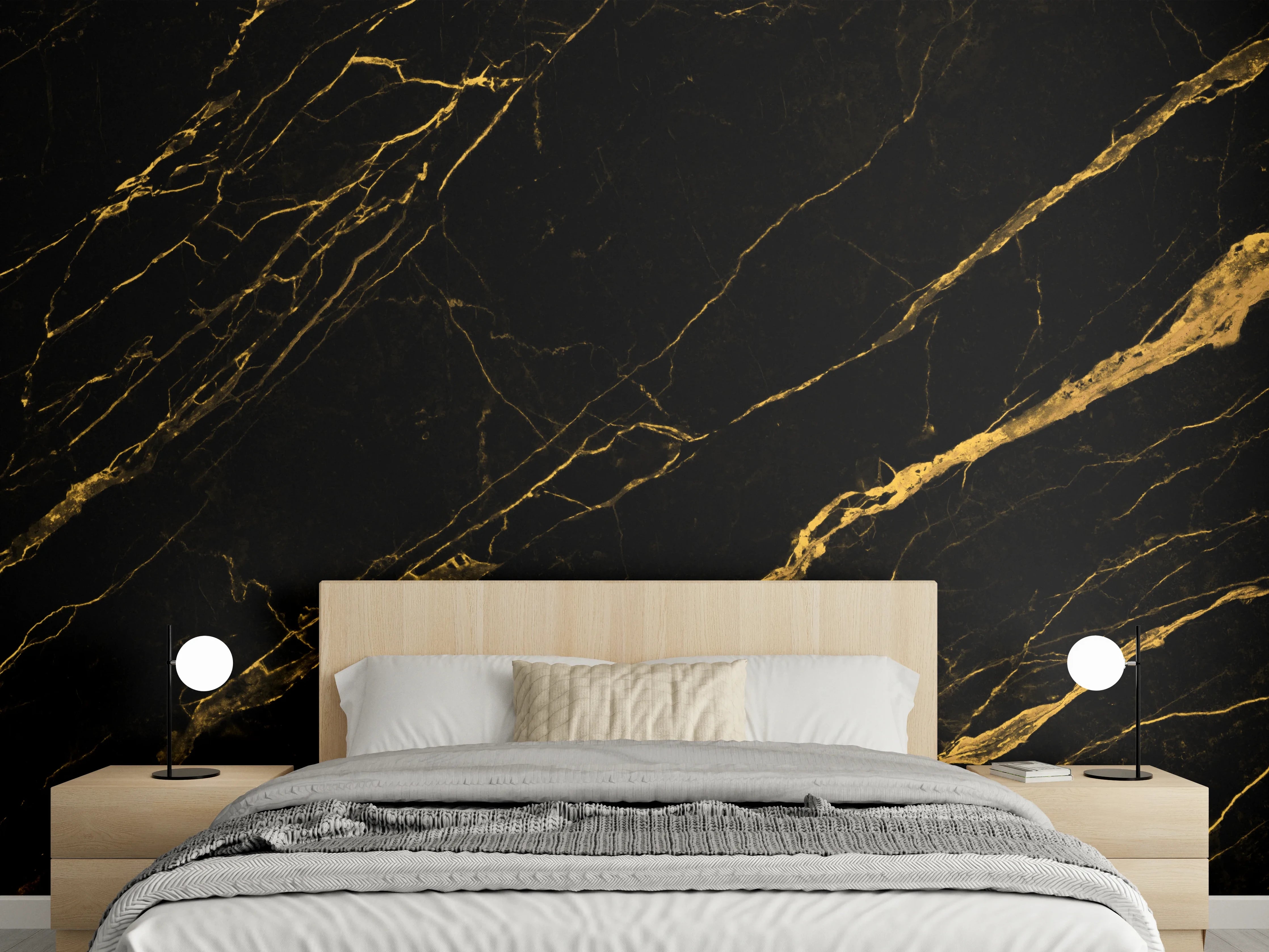 Wandverkleidung Schlafzimmer - Schwarz goldener Marmor
