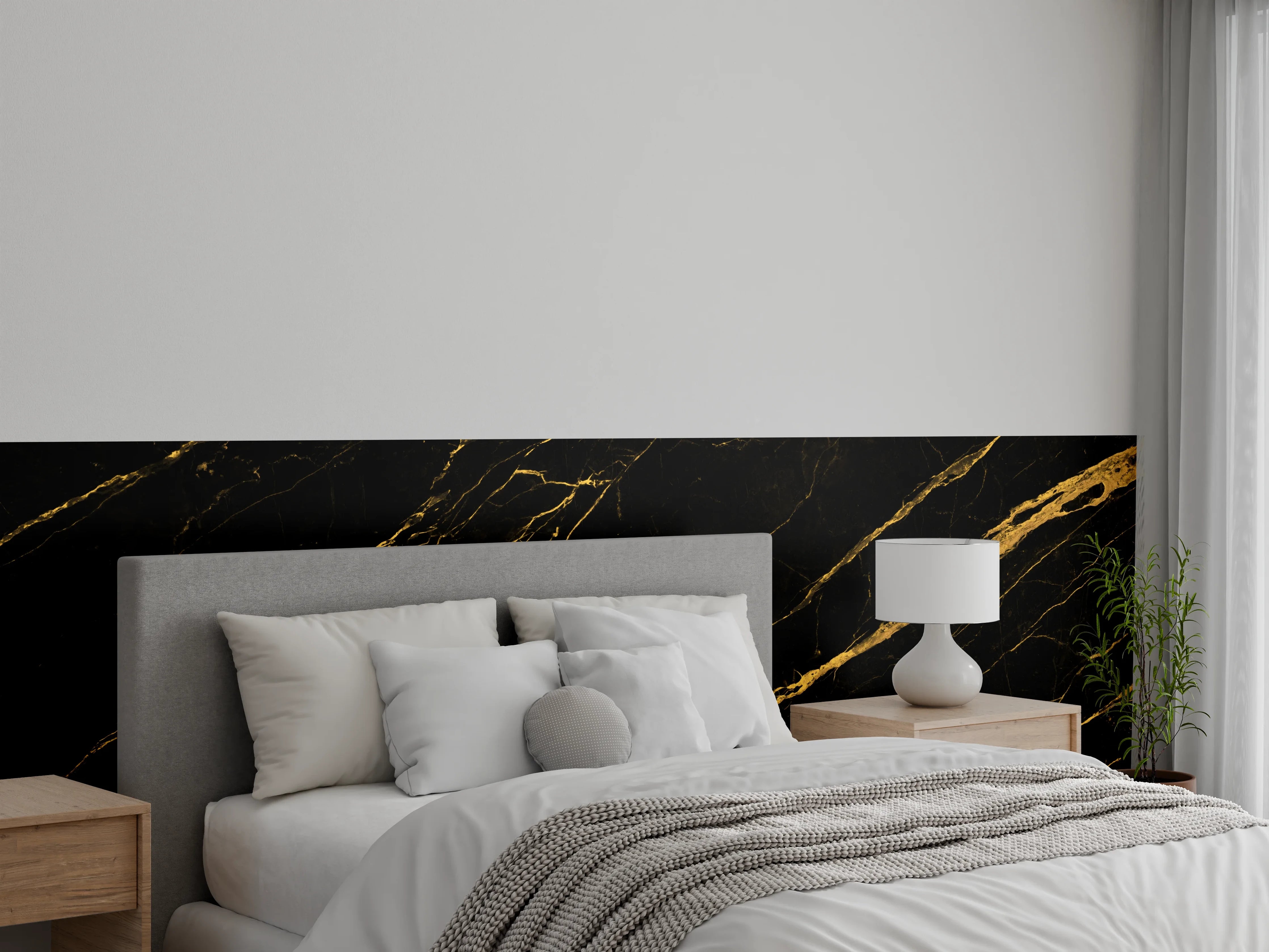Wandverkleidung Schlafzimmer - Schwarz goldener Marmor