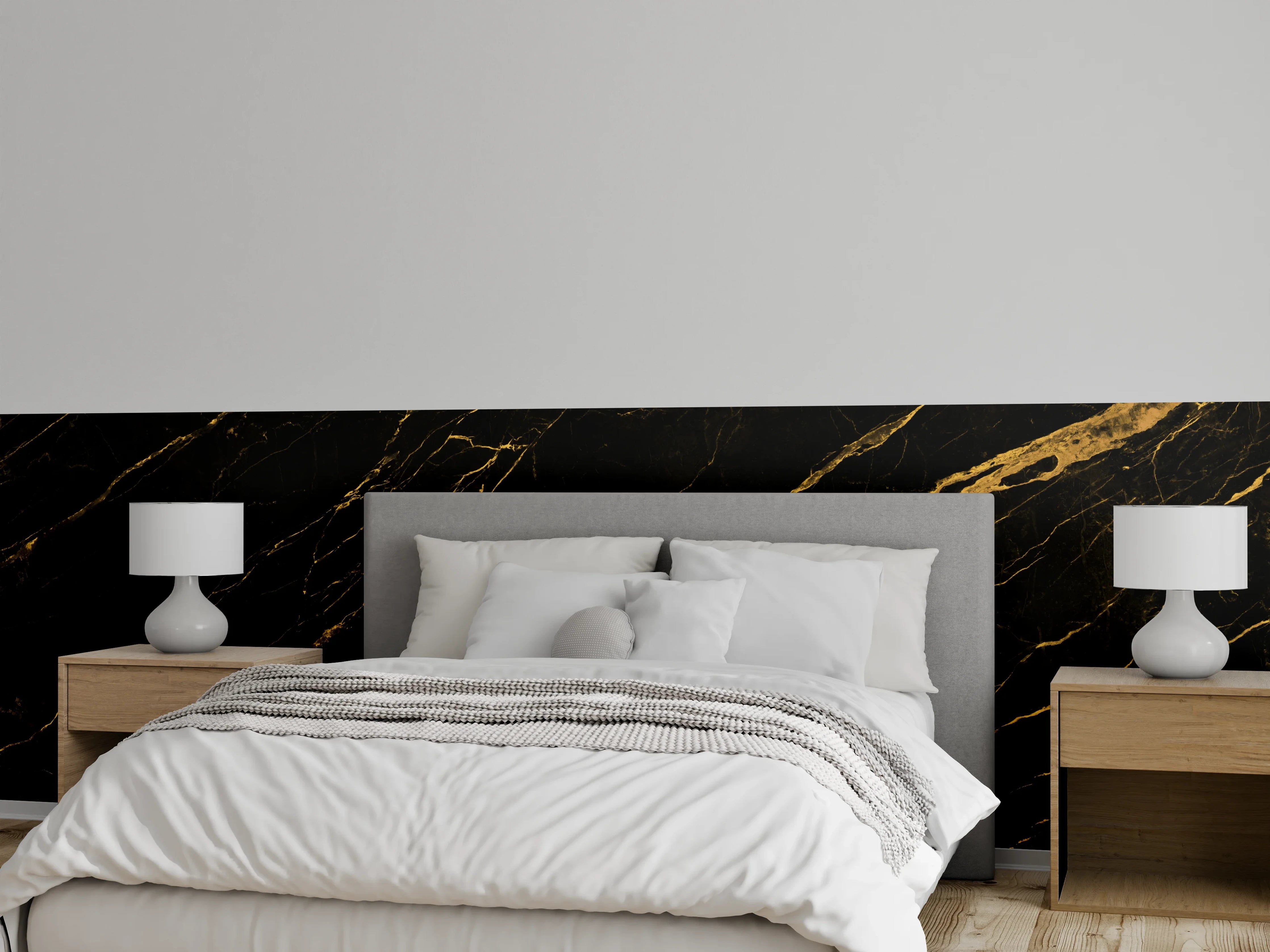 Wandverkleidung Schlafzimmer - Schwarz goldener Marmor
