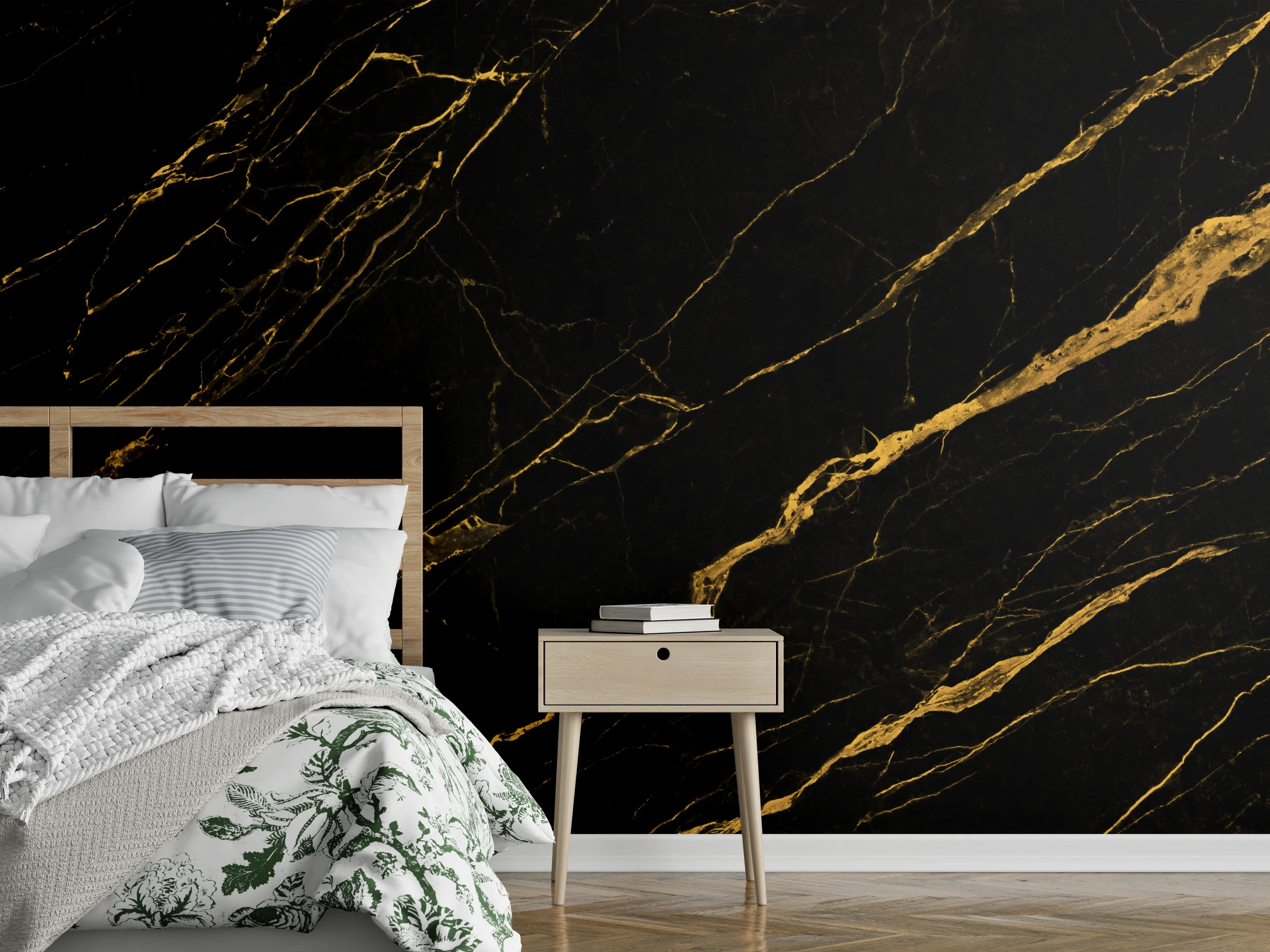 Wandverkleidung Schlafzimmer - Schwarz goldener Marmor