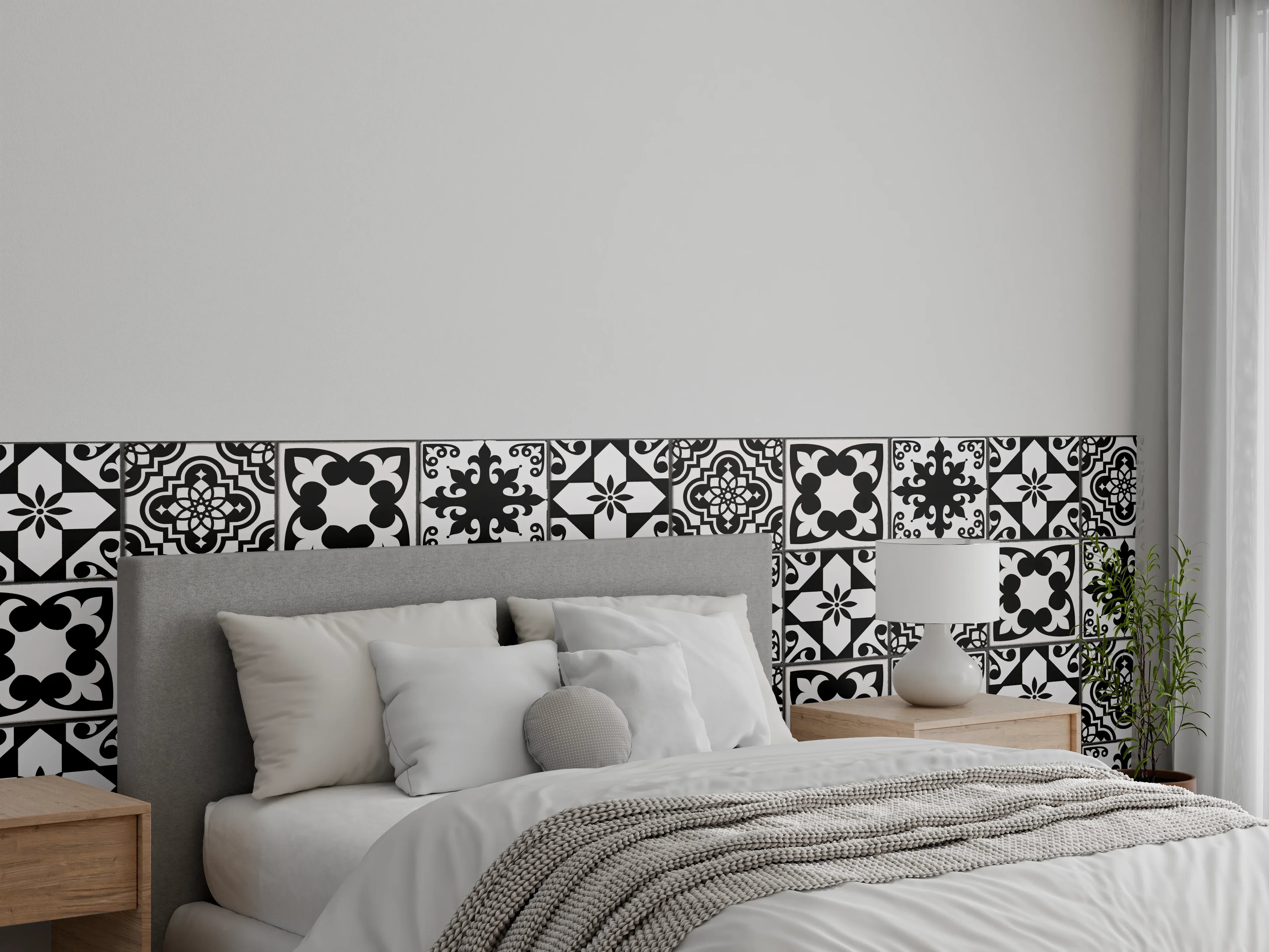 Wandverkleidung Schlafzimmer - Schwarz-grau Vintage Fliesen