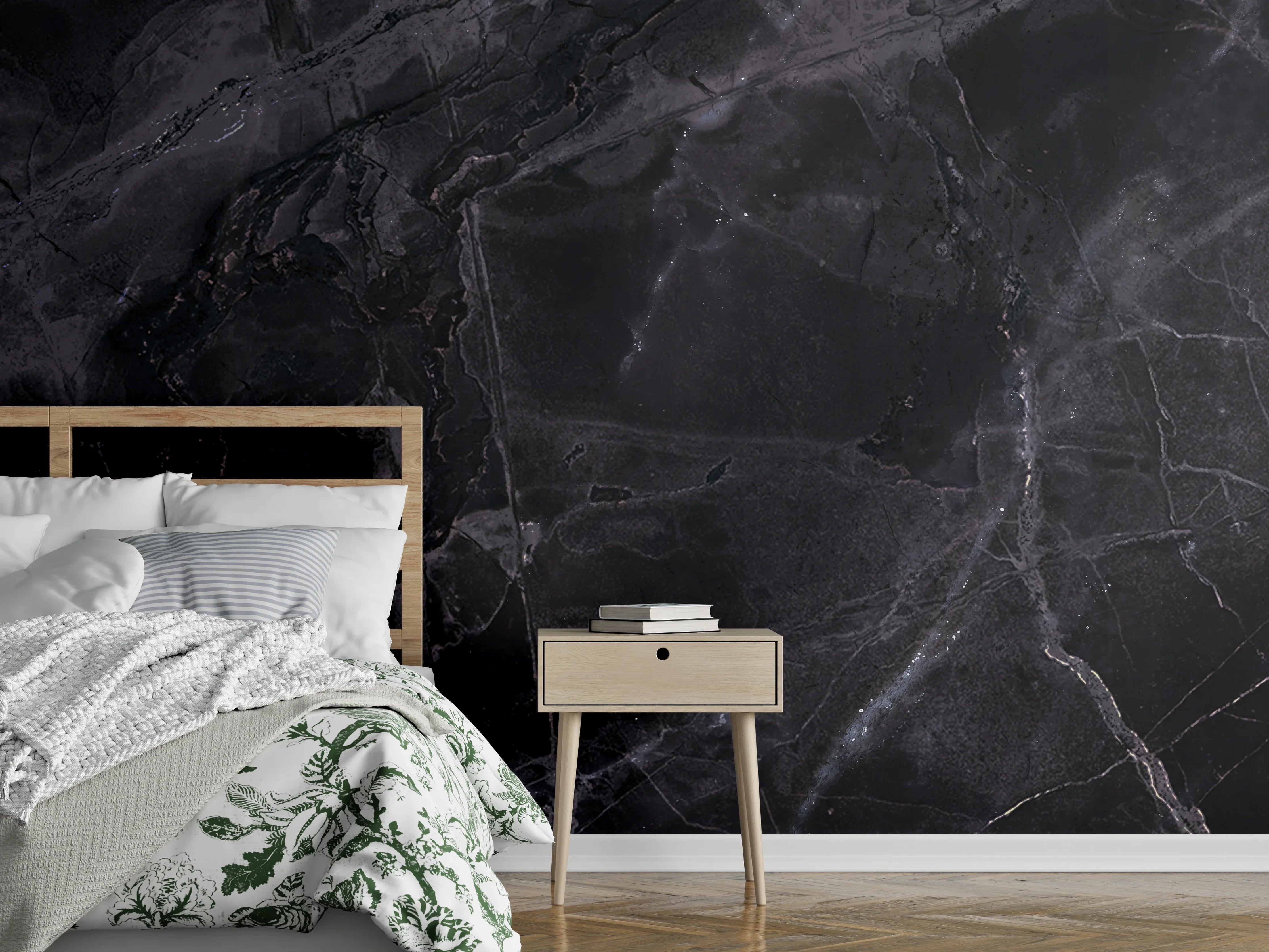 Wandverkleidung Schlafzimmer - Schwarz-grauer Marmor