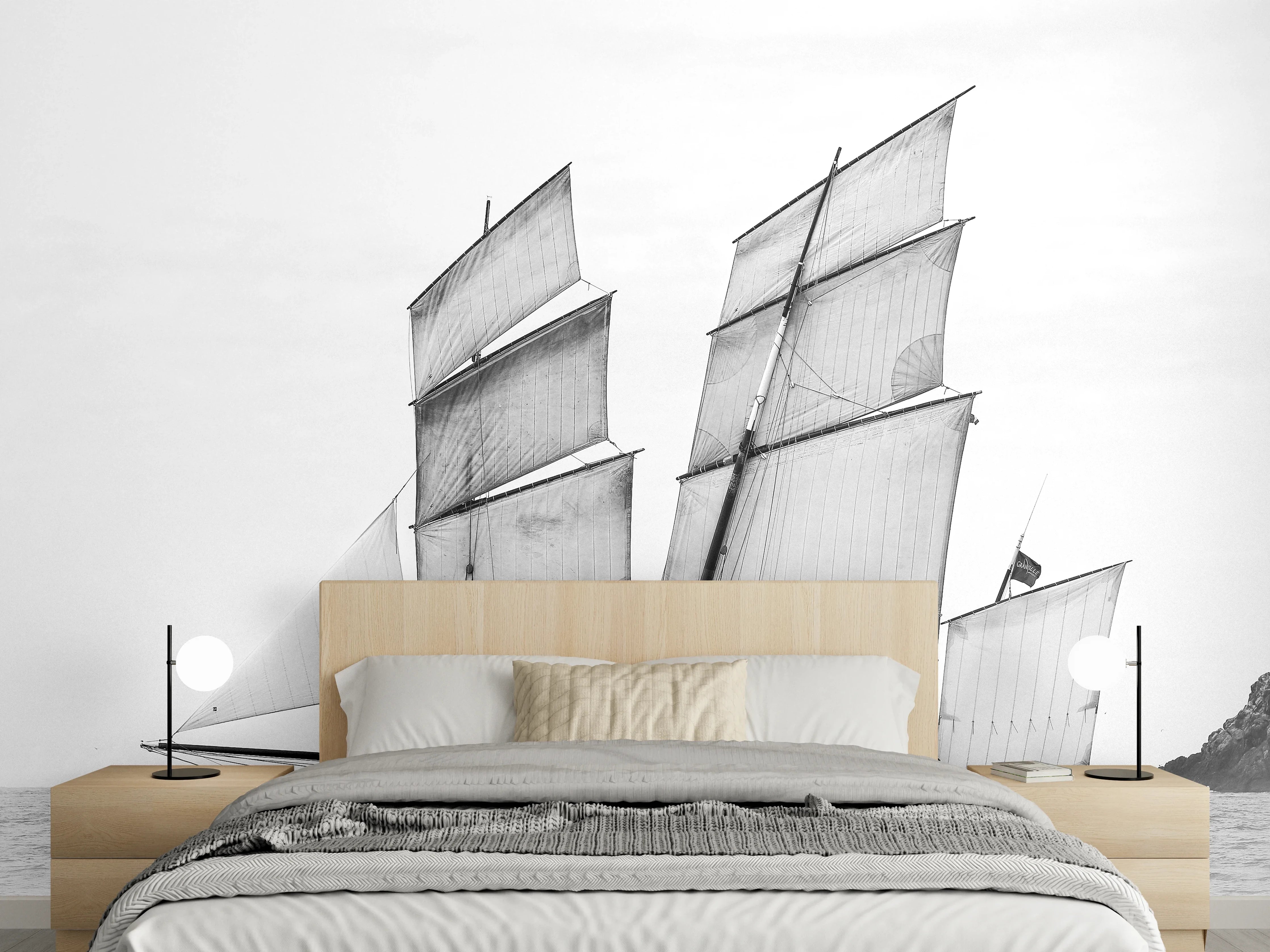 Wandverkleidung Schlafzimmer - Schwarz-weiß Segelschiff Nostalgie Poster