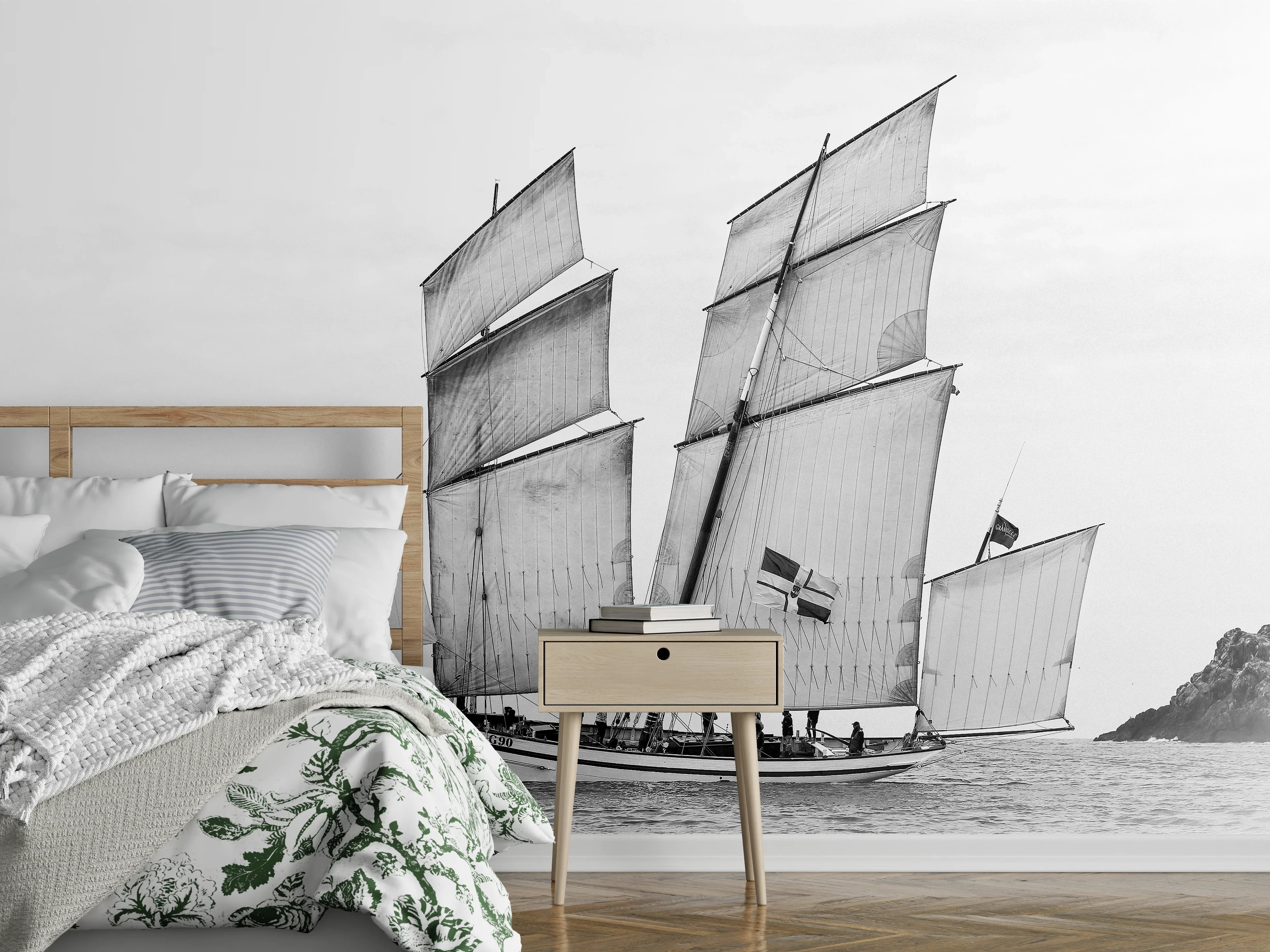 Wandverkleidung Schlafzimmer - Schwarz-weiß Segelschiff Nostalgie Poster