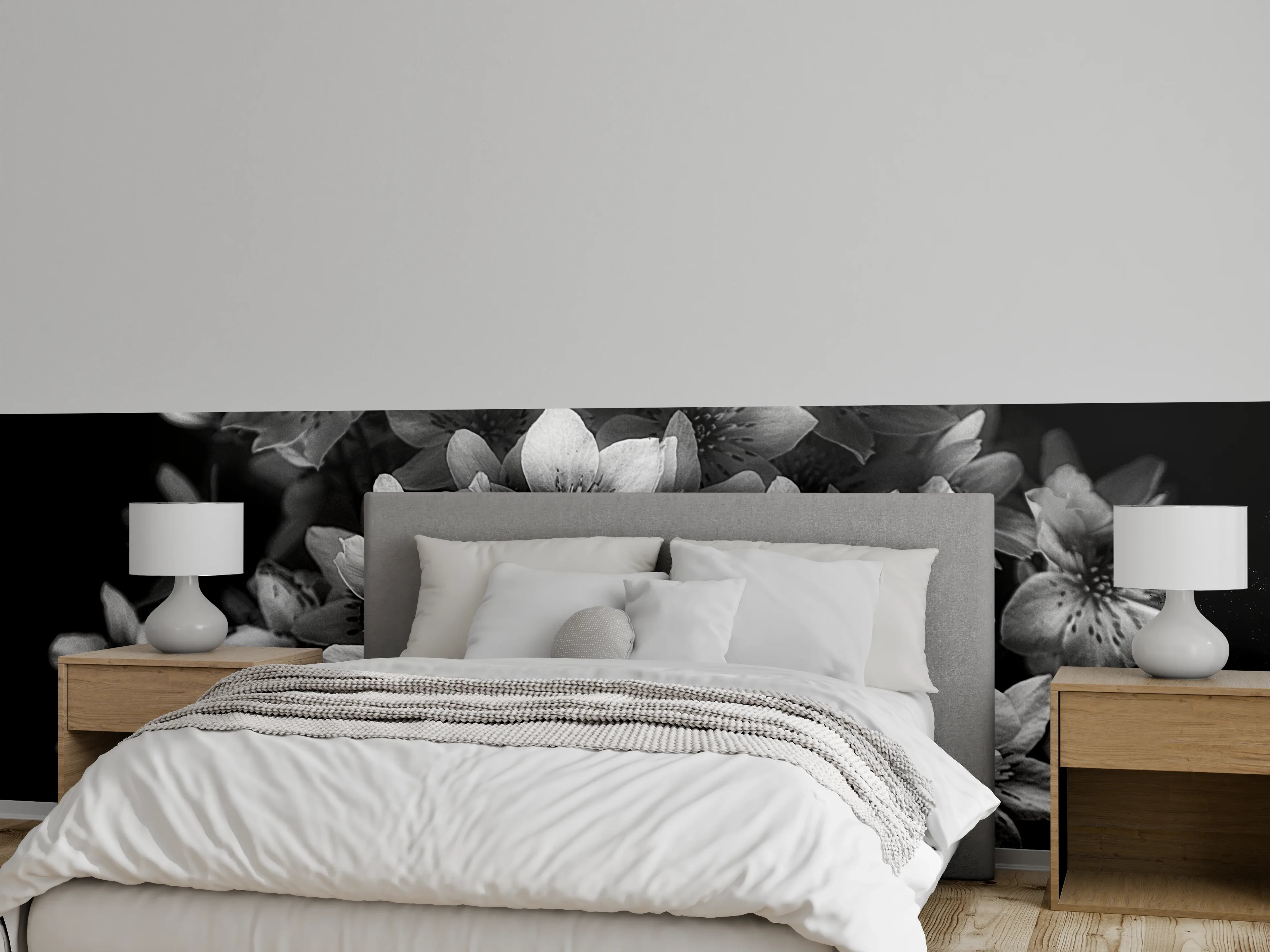 Wandverkleidung Schlafzimmer - Schwarz-weiße Blütenpracht Fotografie