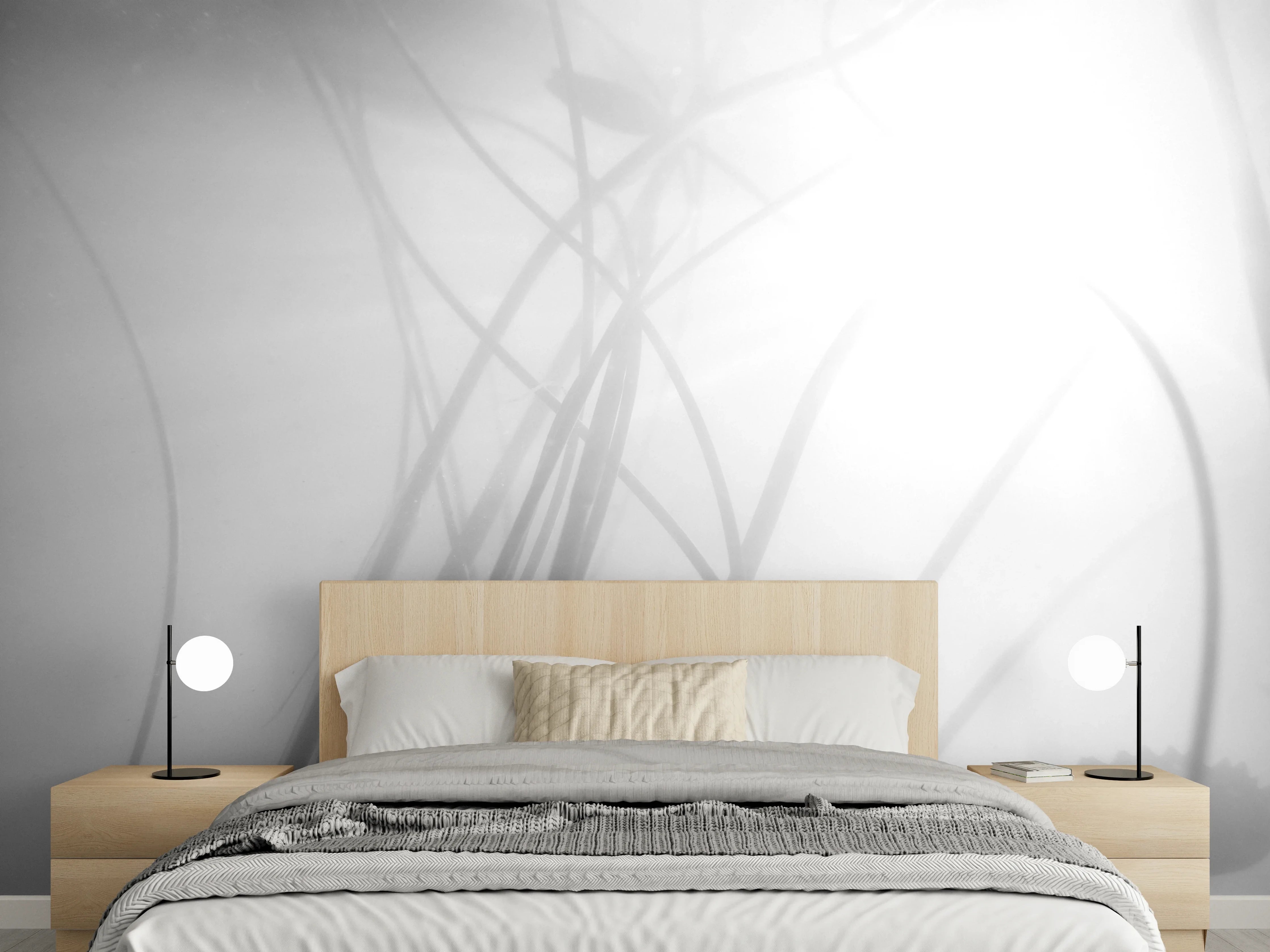 Wandverkleidung Schlafzimmer - Schwarz-weiße Pflanzen im Nebel-Licht