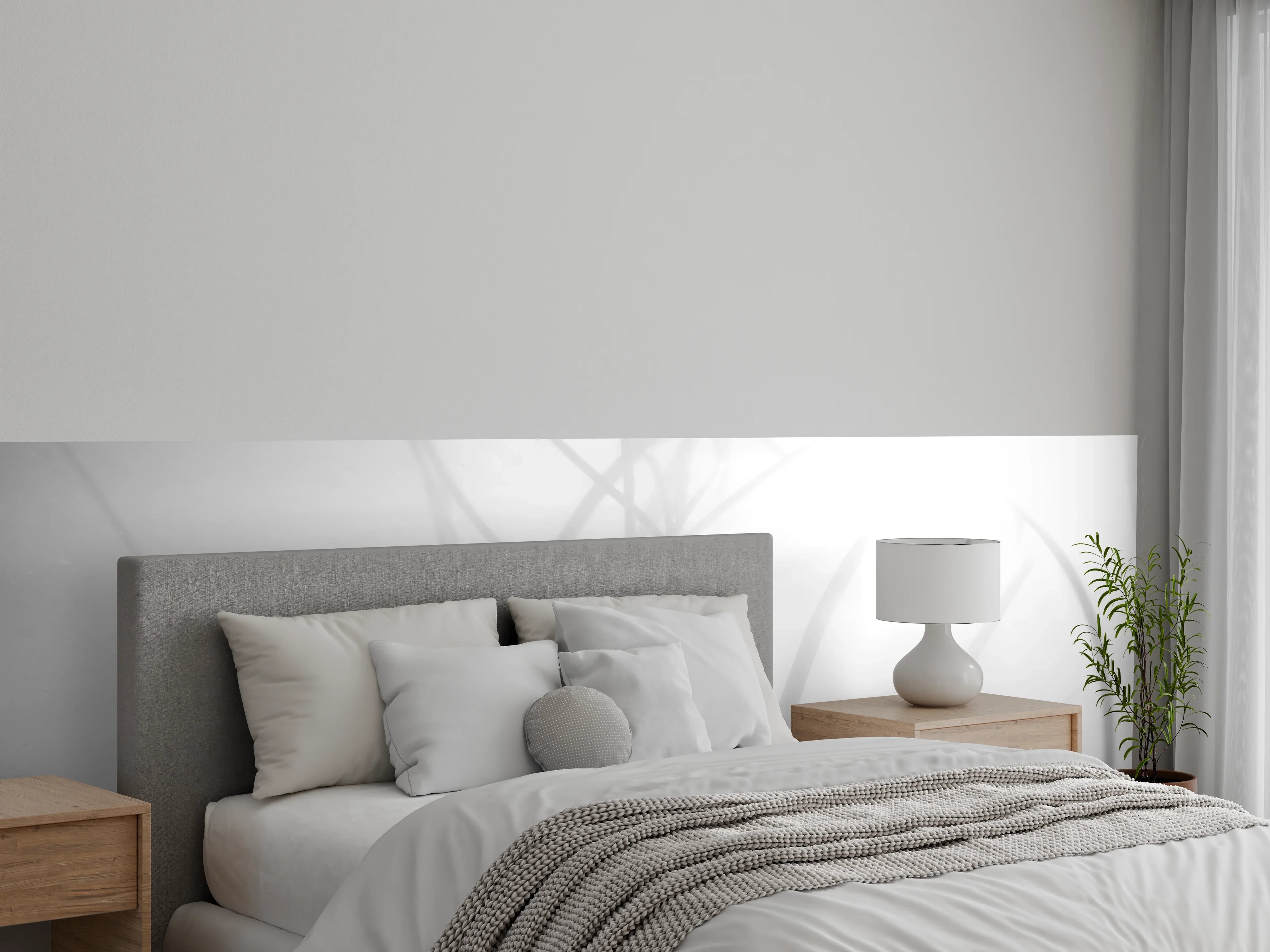 Wandverkleidung Schlafzimmer - Schwarz-weiße Pflanzen im Nebel-Licht