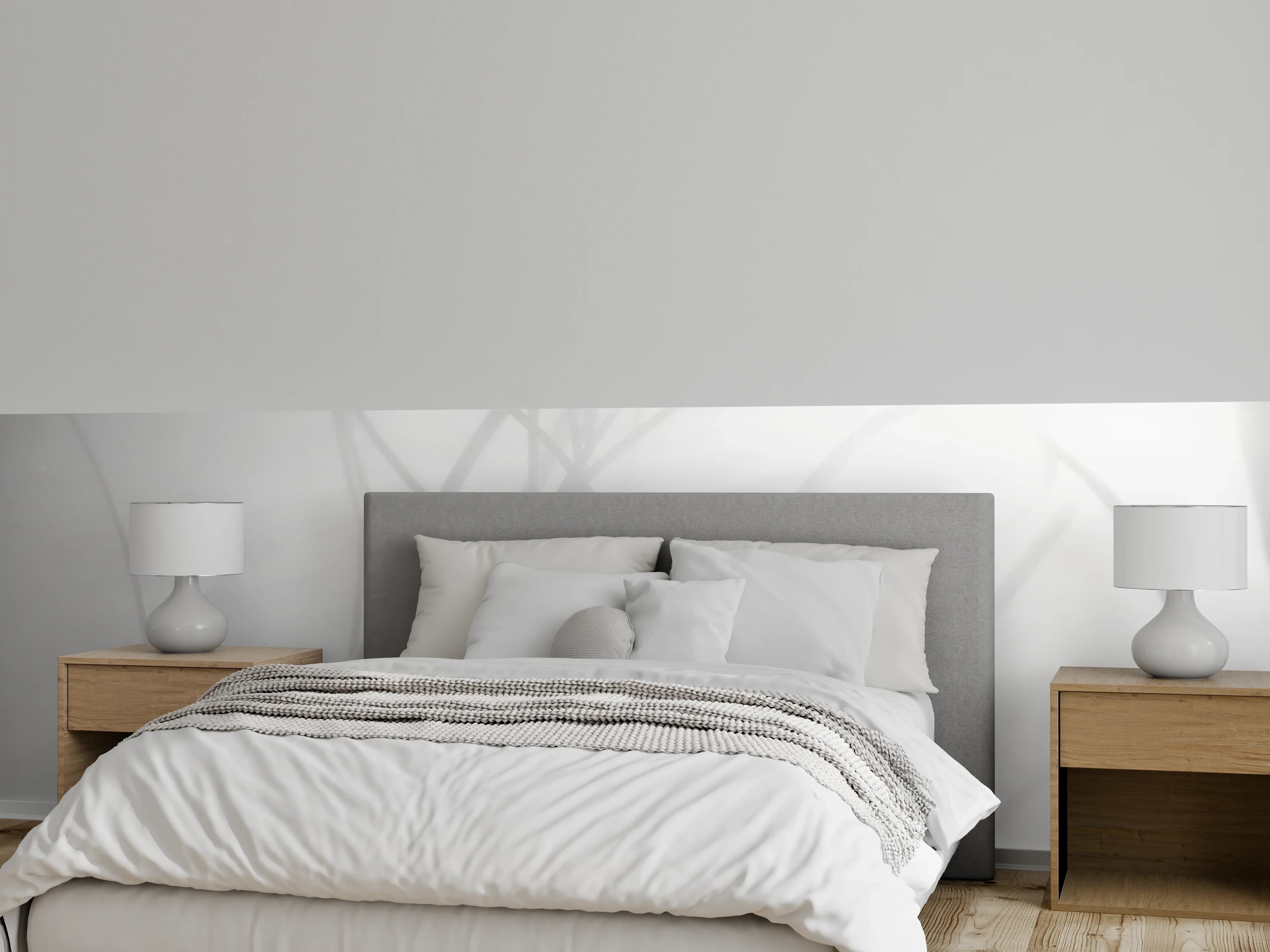 Wandverkleidung Schlafzimmer - Schwarz-weiße Pflanzen im Nebel-Licht