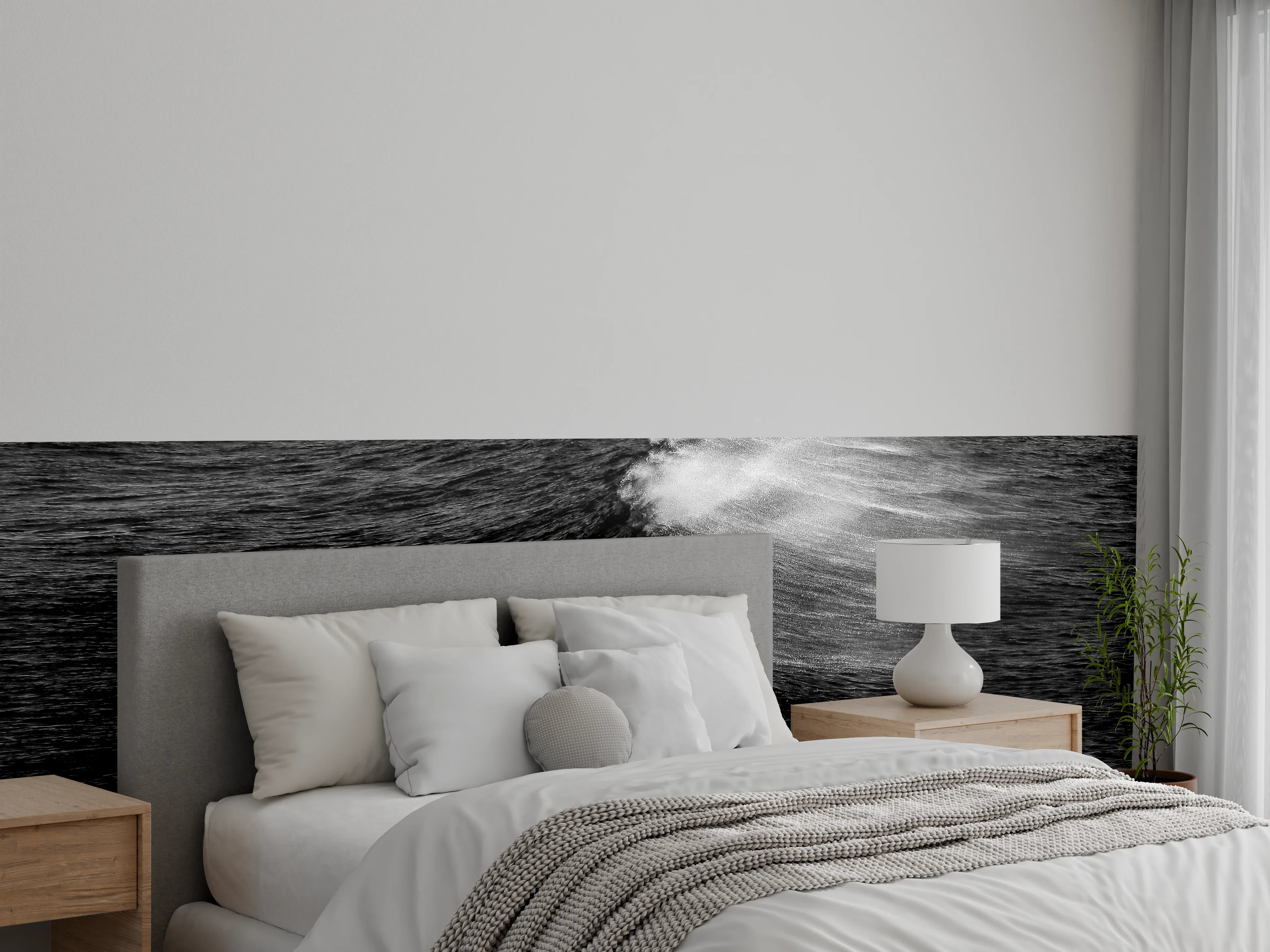 Wandverkleidung Schlafzimmer - Schwarz-weiße Wellenbewegung Fotokunst