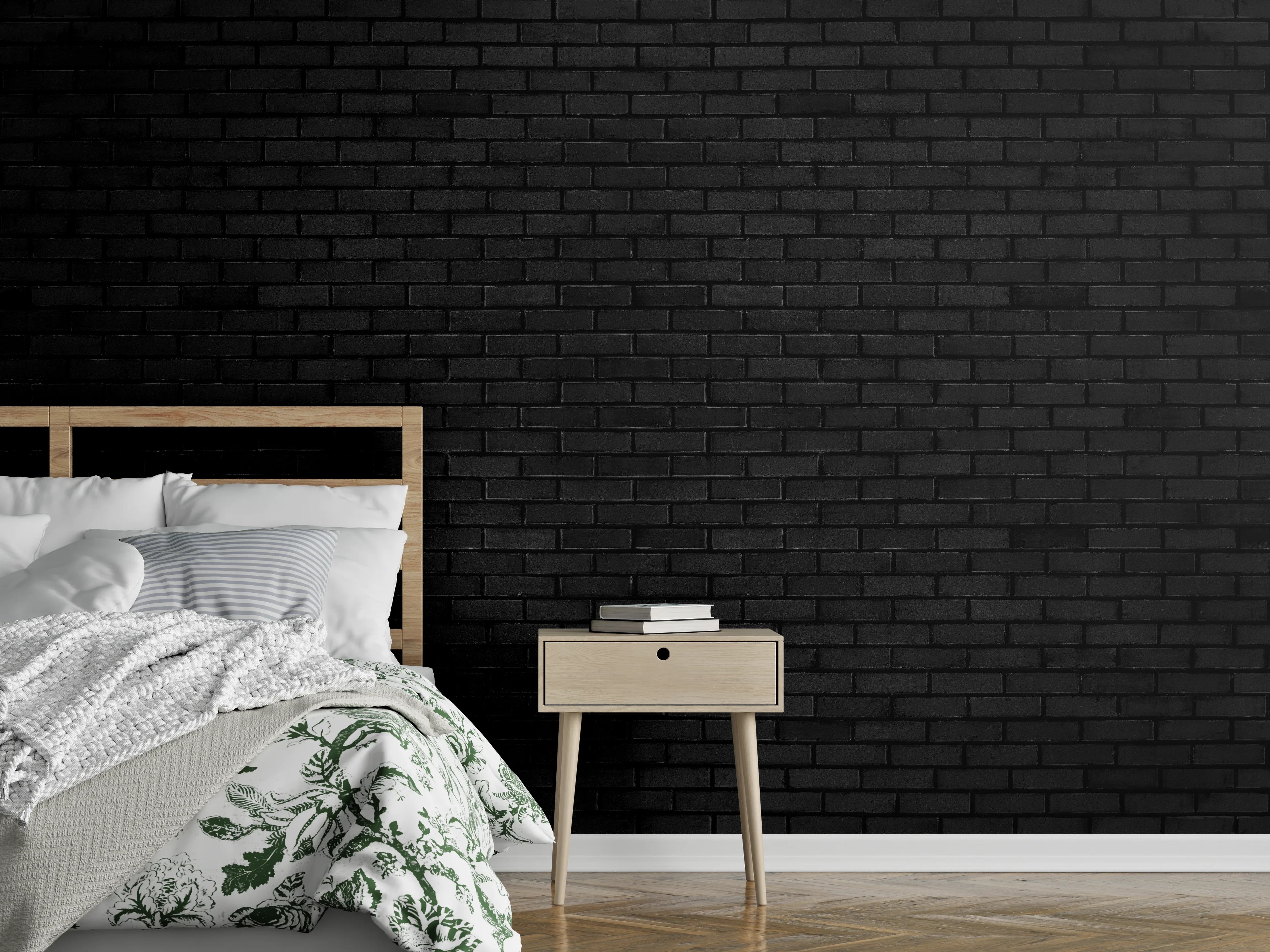 Wandverkleidung Schlafzimmer - Schwarze Backsteinmauer 1