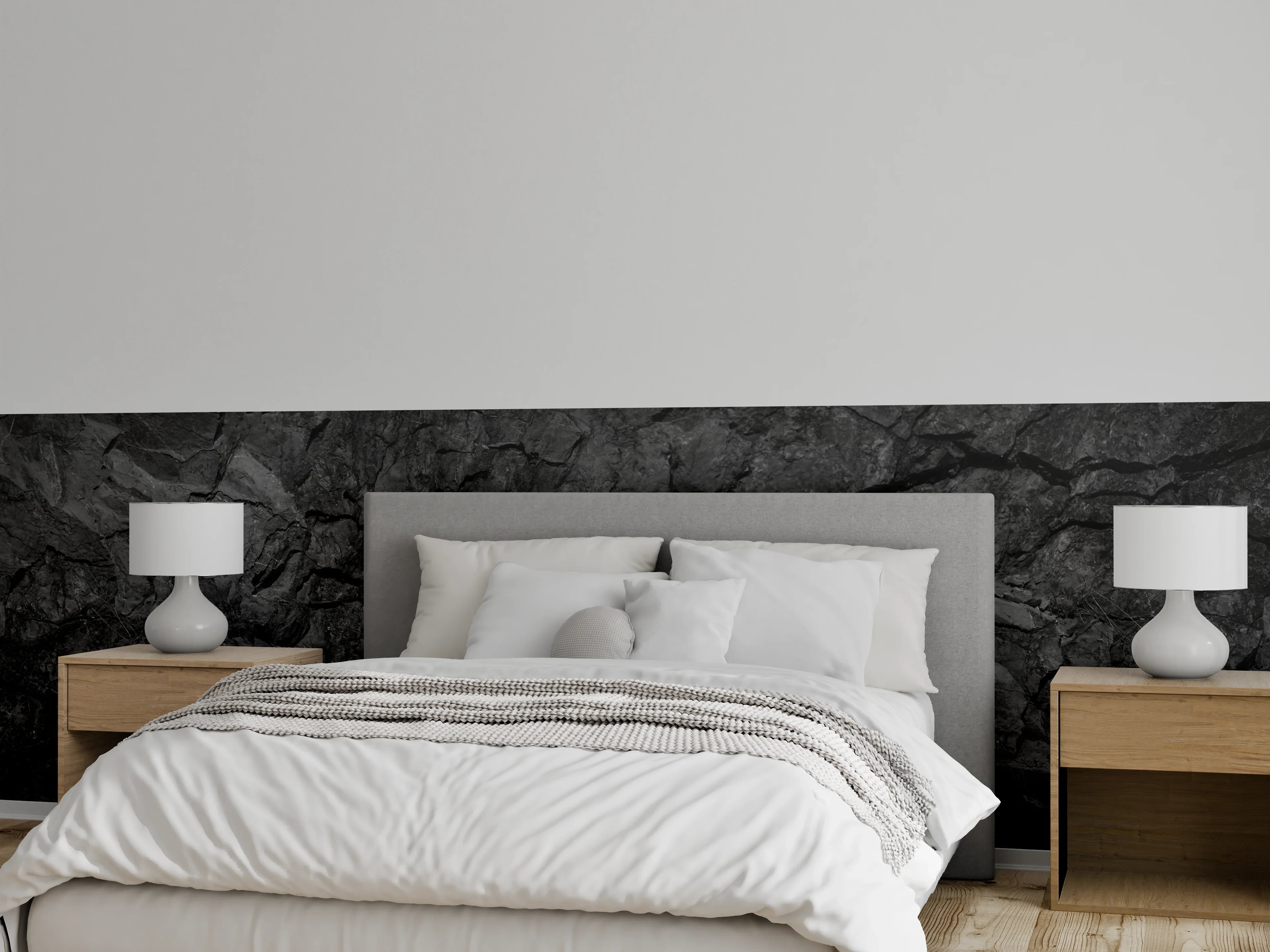 Wandverkleidung Schlafzimmer - Schwarze Gesteinstextur mit Rissen