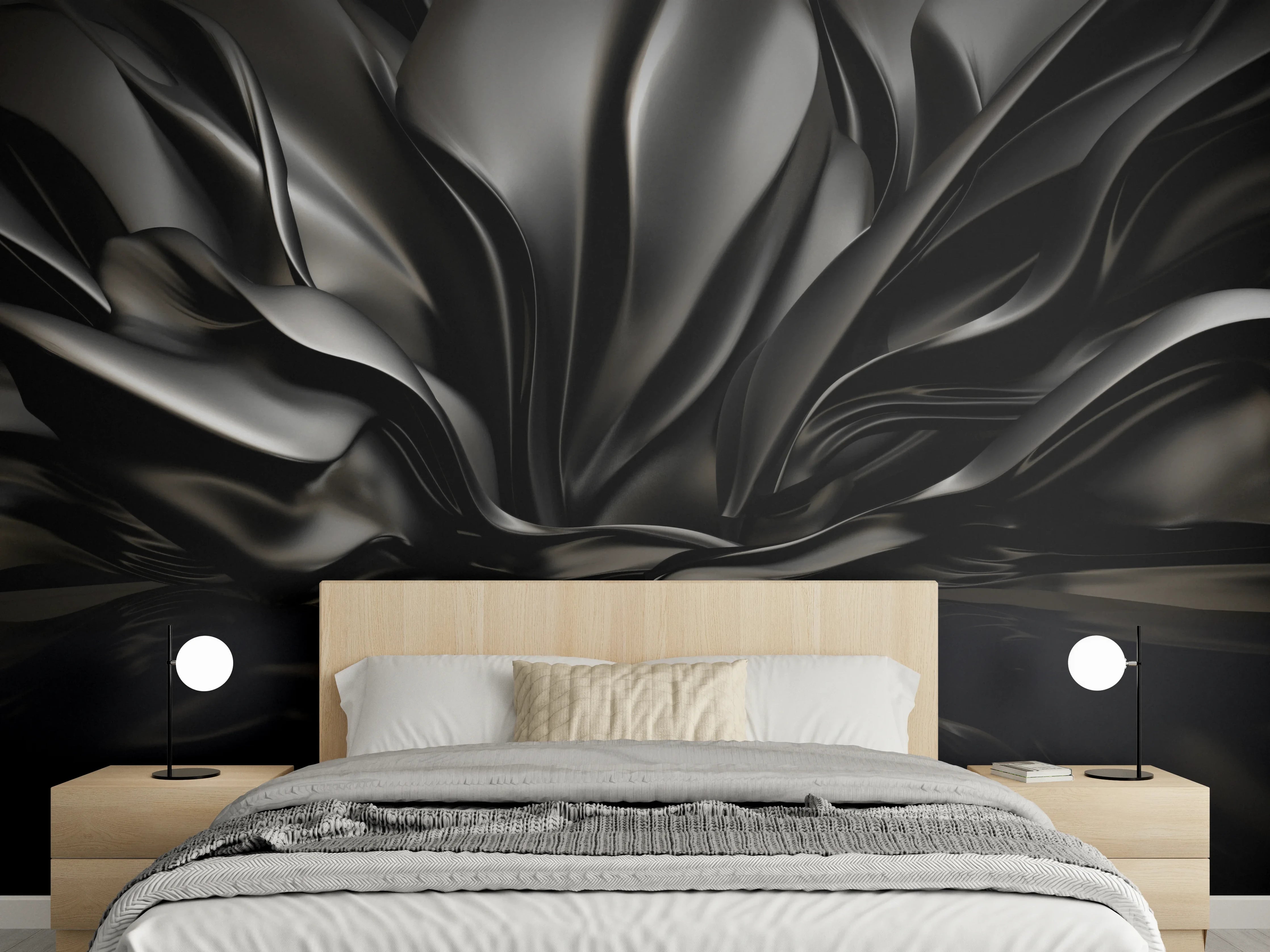 Wandverkleidung Schlafzimmer - Schwarze Metall-Textur abstrakt