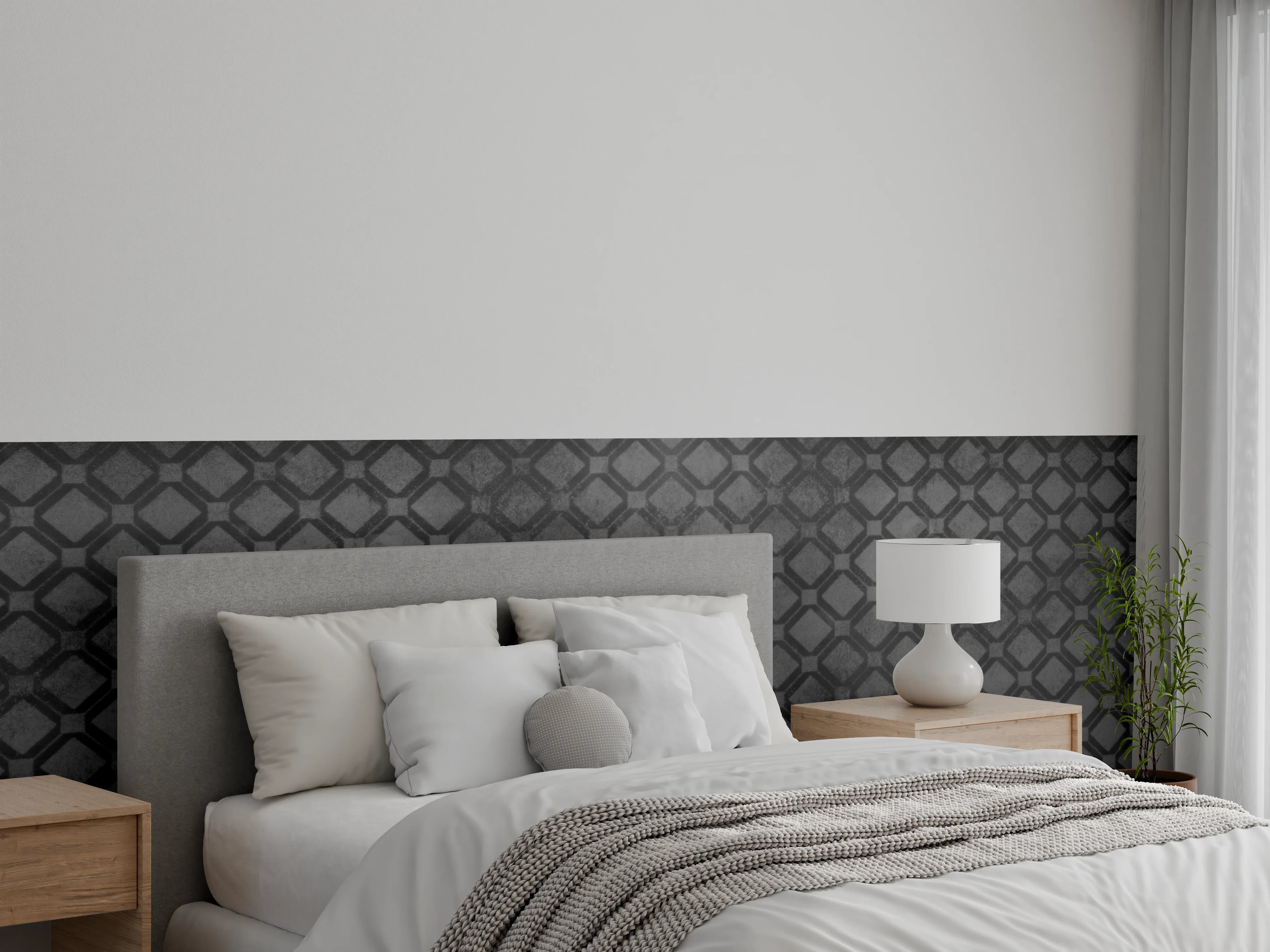 Wandverkleidung Schlafzimmer - Schwarze Raute Muster