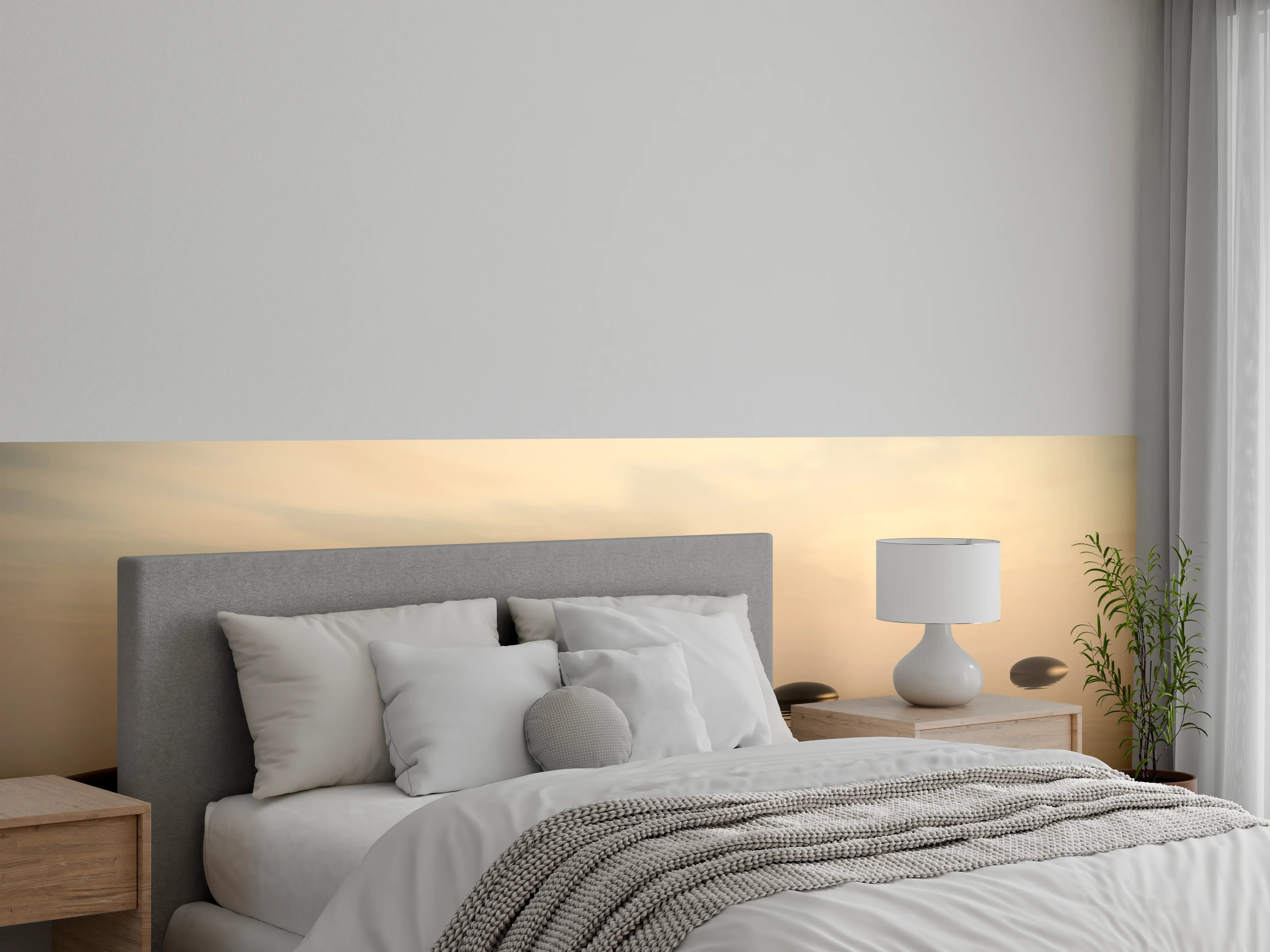 Wandverkleidung Schlafzimmer - Schwarze Zen-Steine auf ruhigem Beige