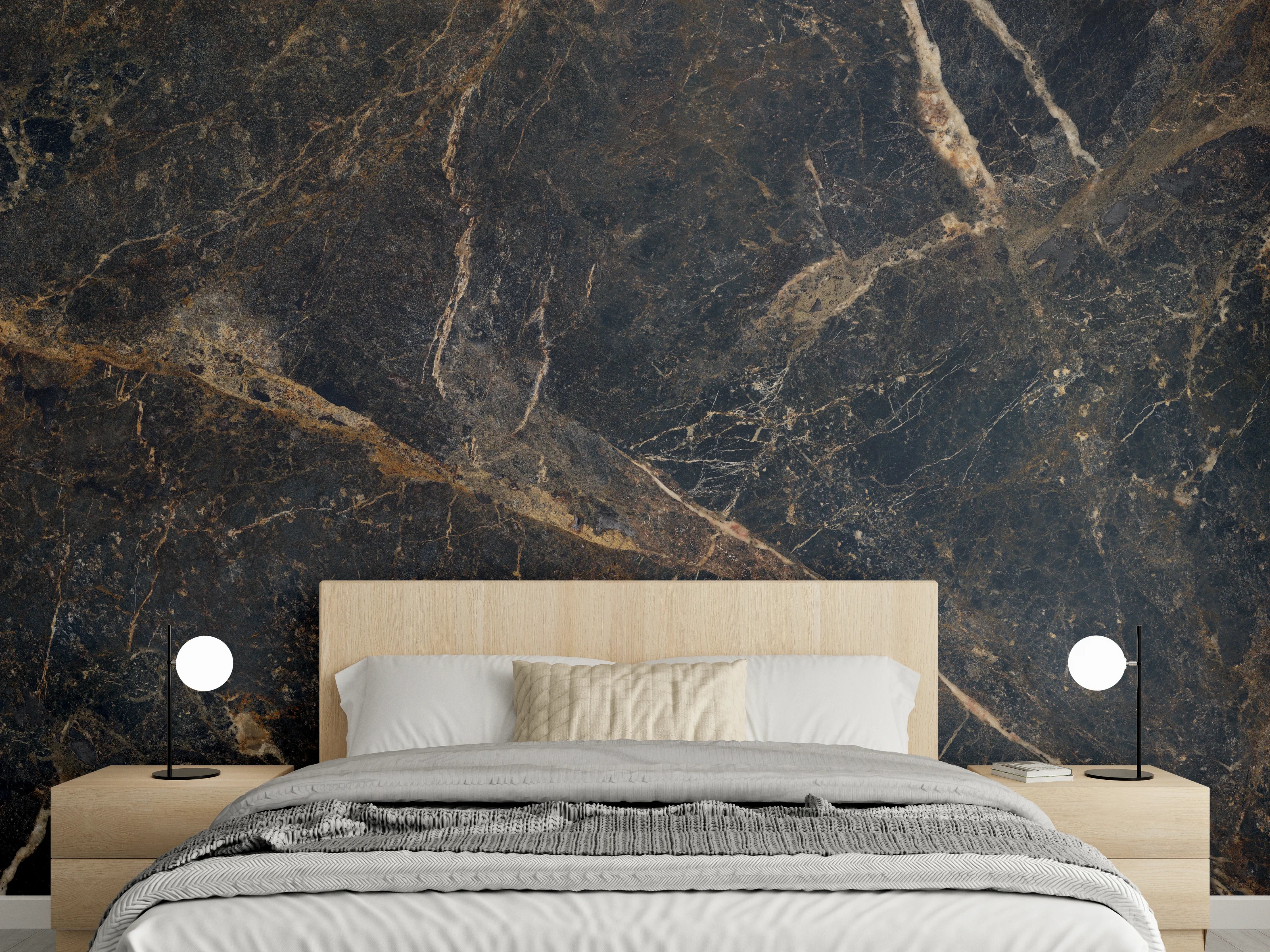 Wandverkleidung Schlafzimmer - Schwarze edle Marmortextur