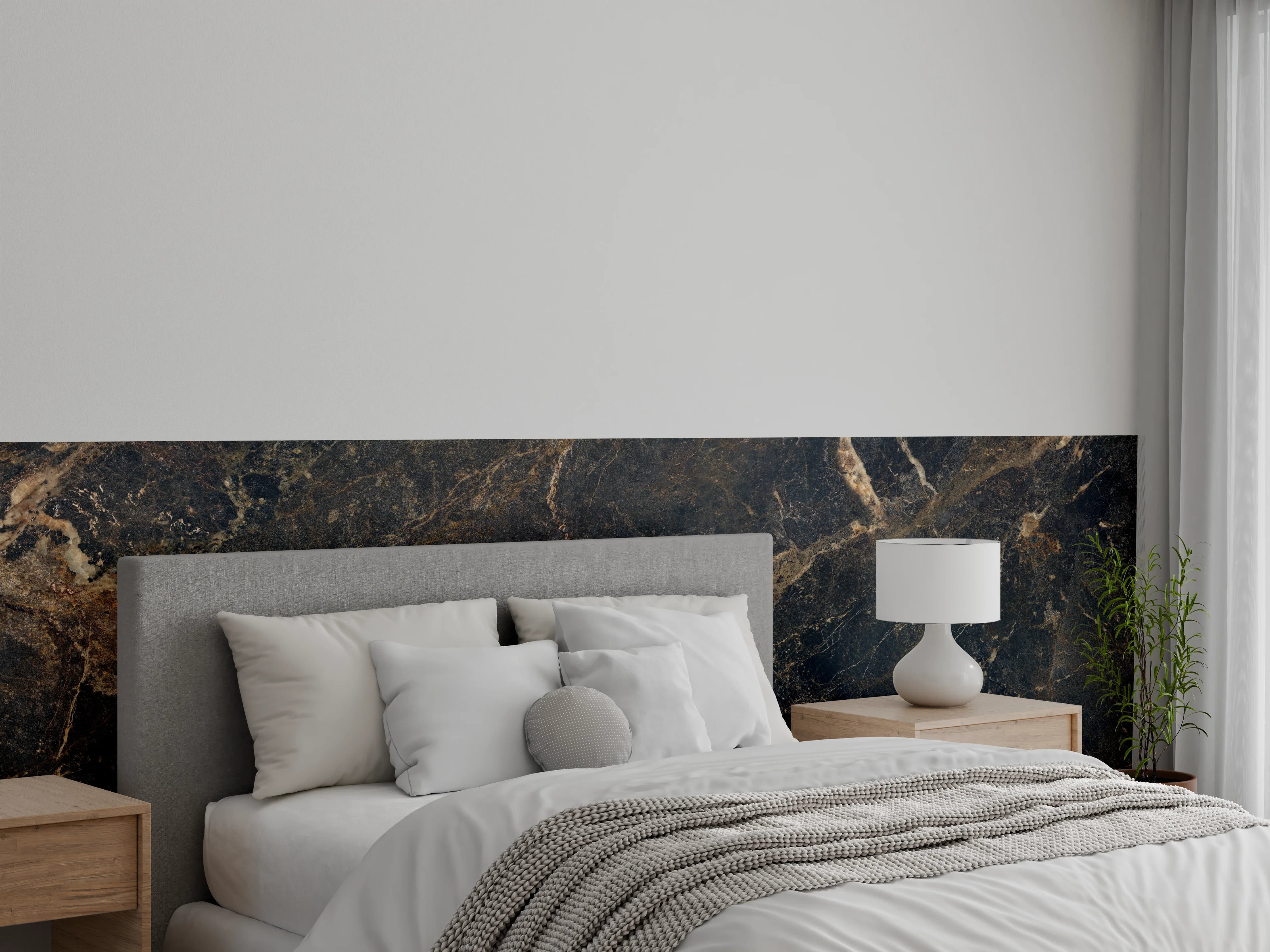 Wandverkleidung Schlafzimmer - Schwarze edle Marmortextur