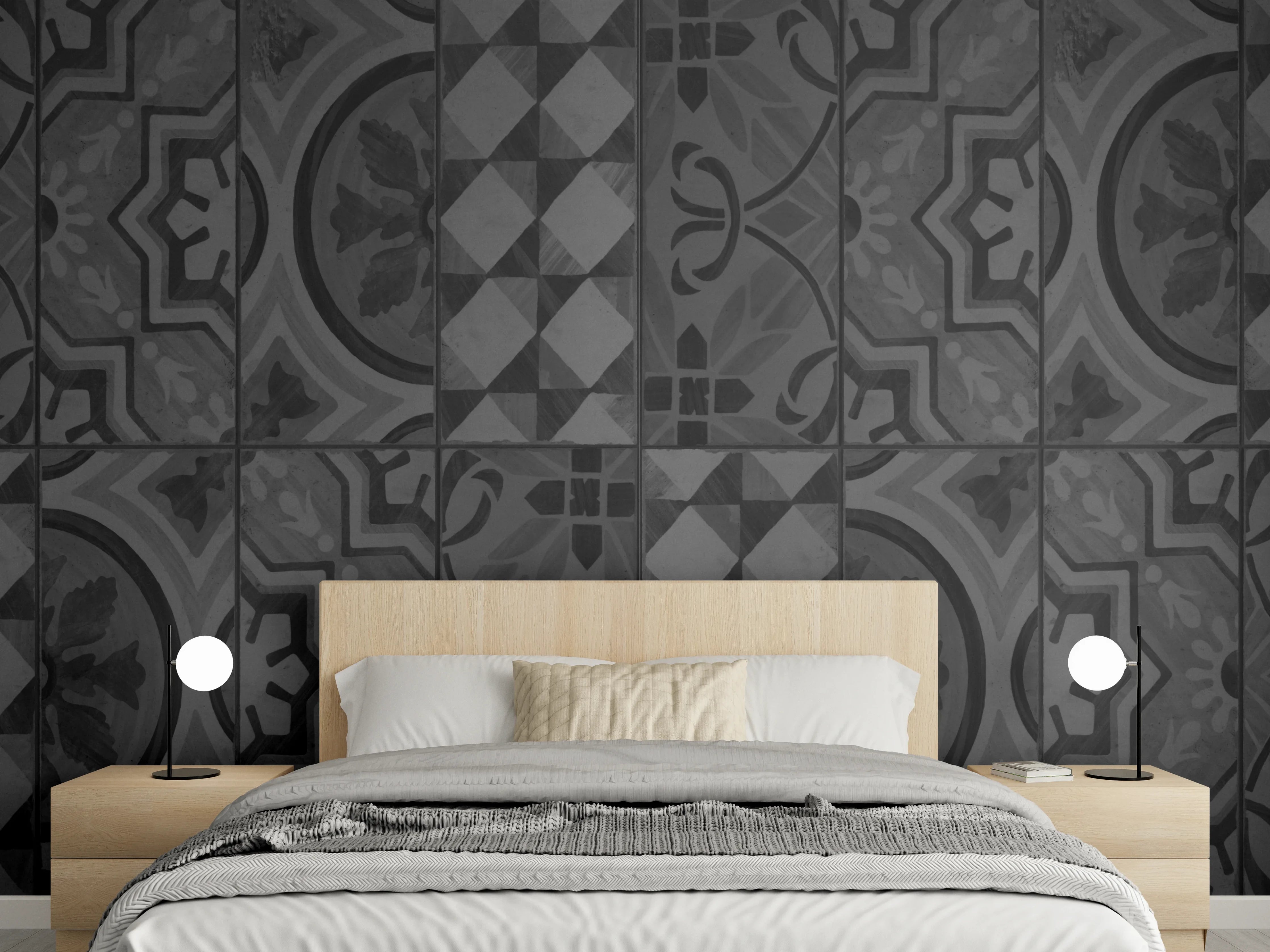 Wandverkleidung Schlafzimmer - Schwarze geometrisch rechteckige Fliesen