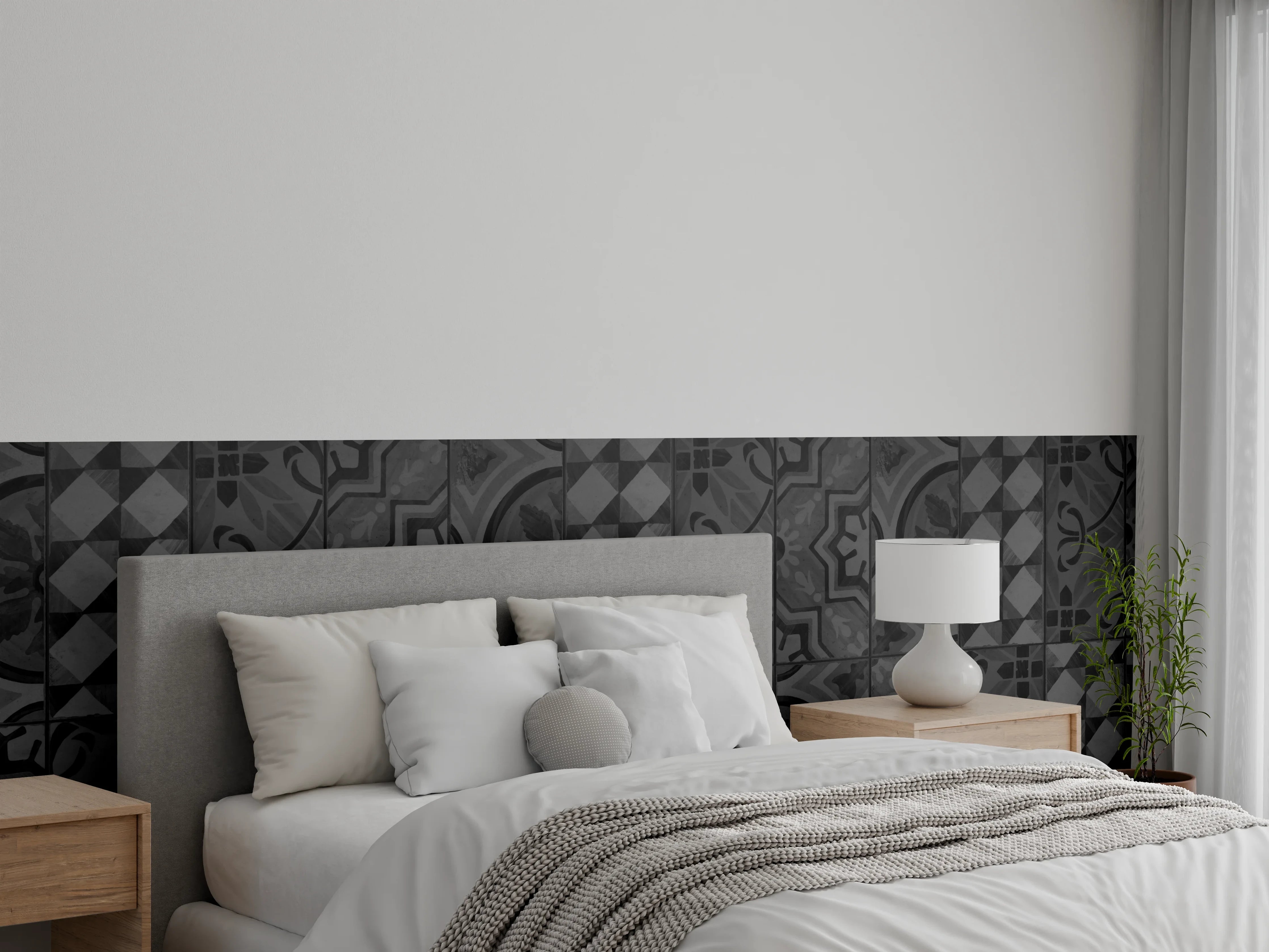 Wandverkleidung Schlafzimmer - Schwarze geometrisch rechteckige Fliesen