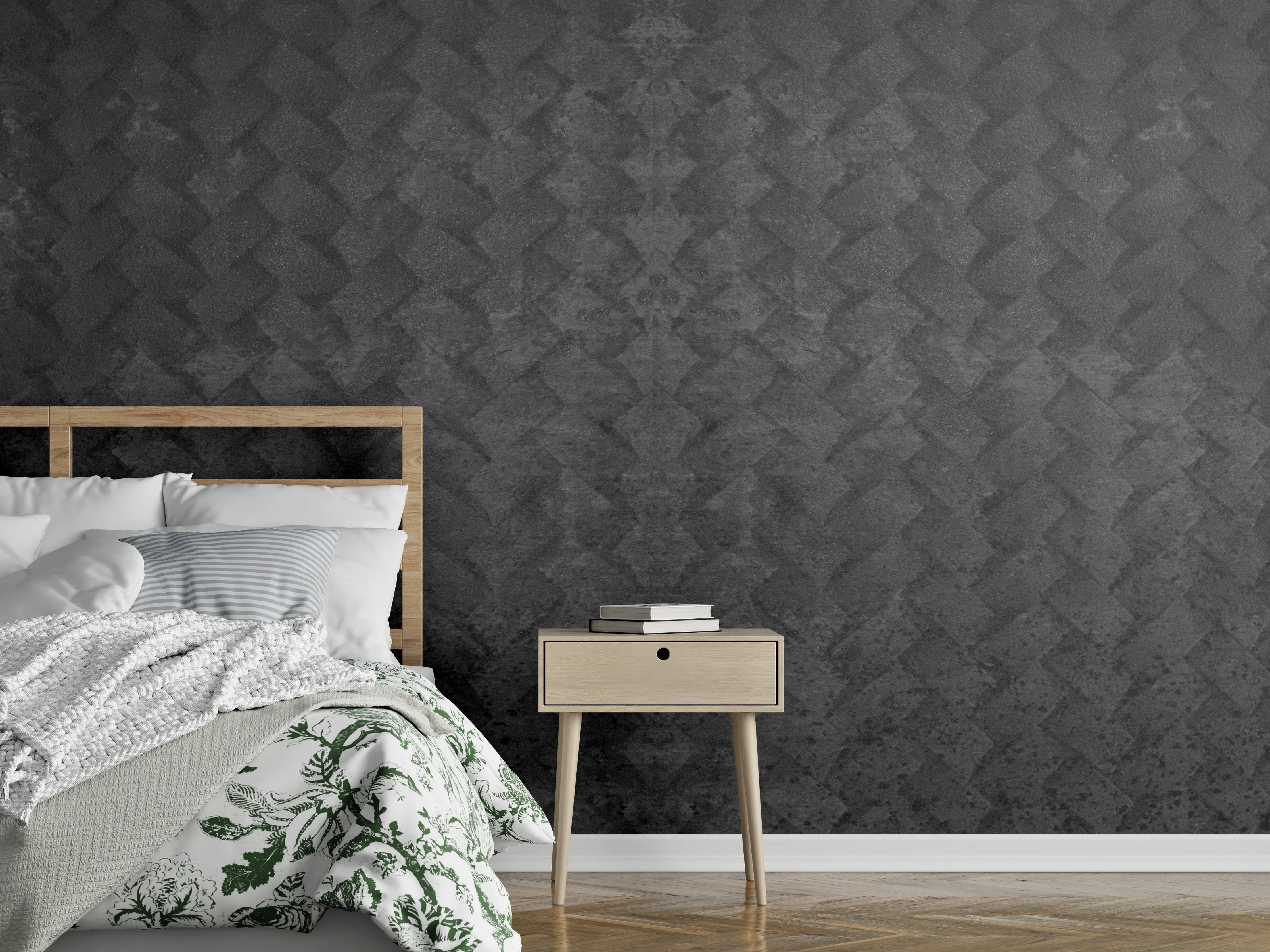 Wandverkleidung Schlafzimmer - Schwarze geometrisches Betonwand