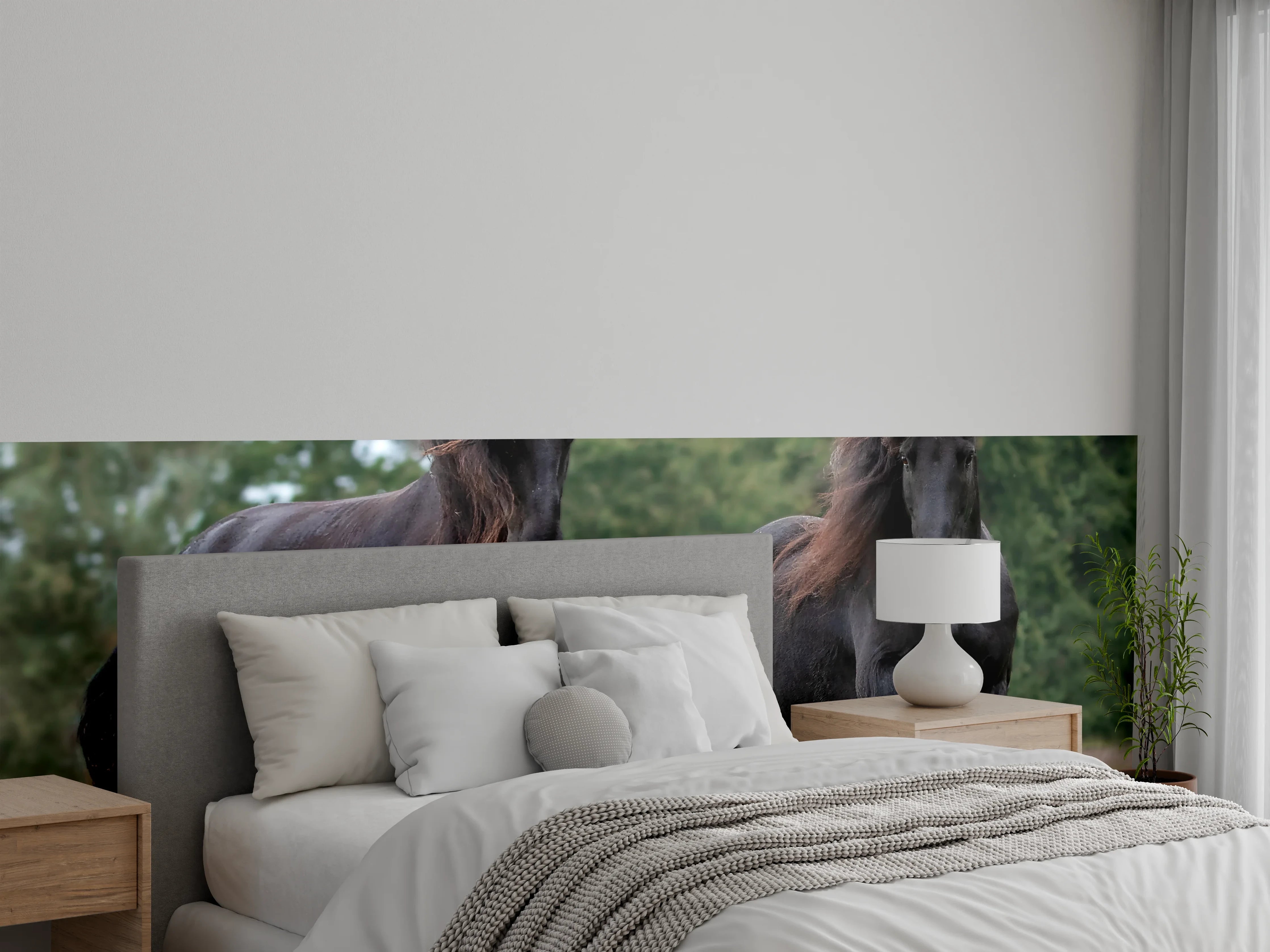 Wandverkleidung Schlafzimmer - Schwarze prächtige Friesenpferde