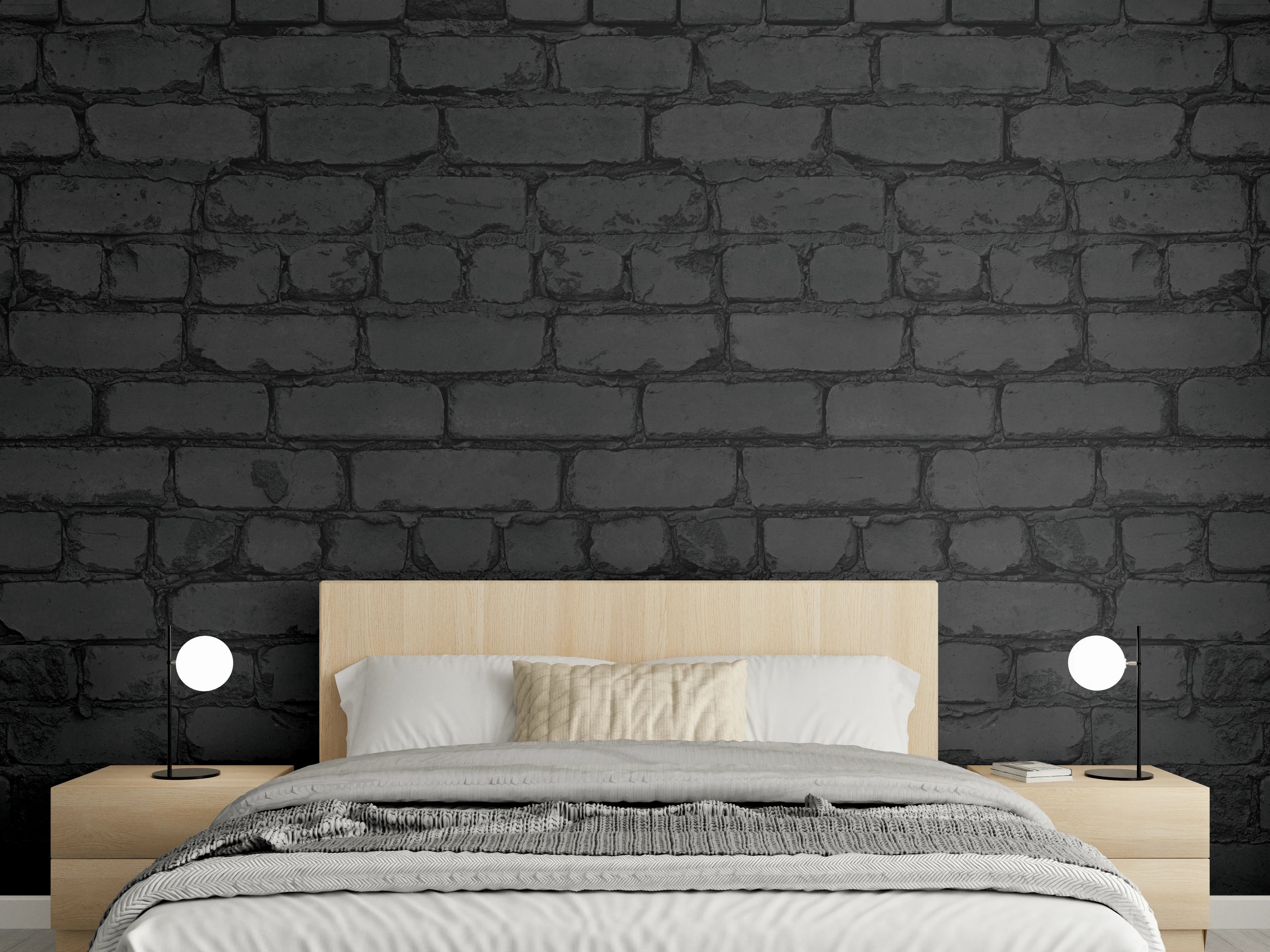Wandverkleidung Schlafzimmer - Schwarze raue Backsteinmauer