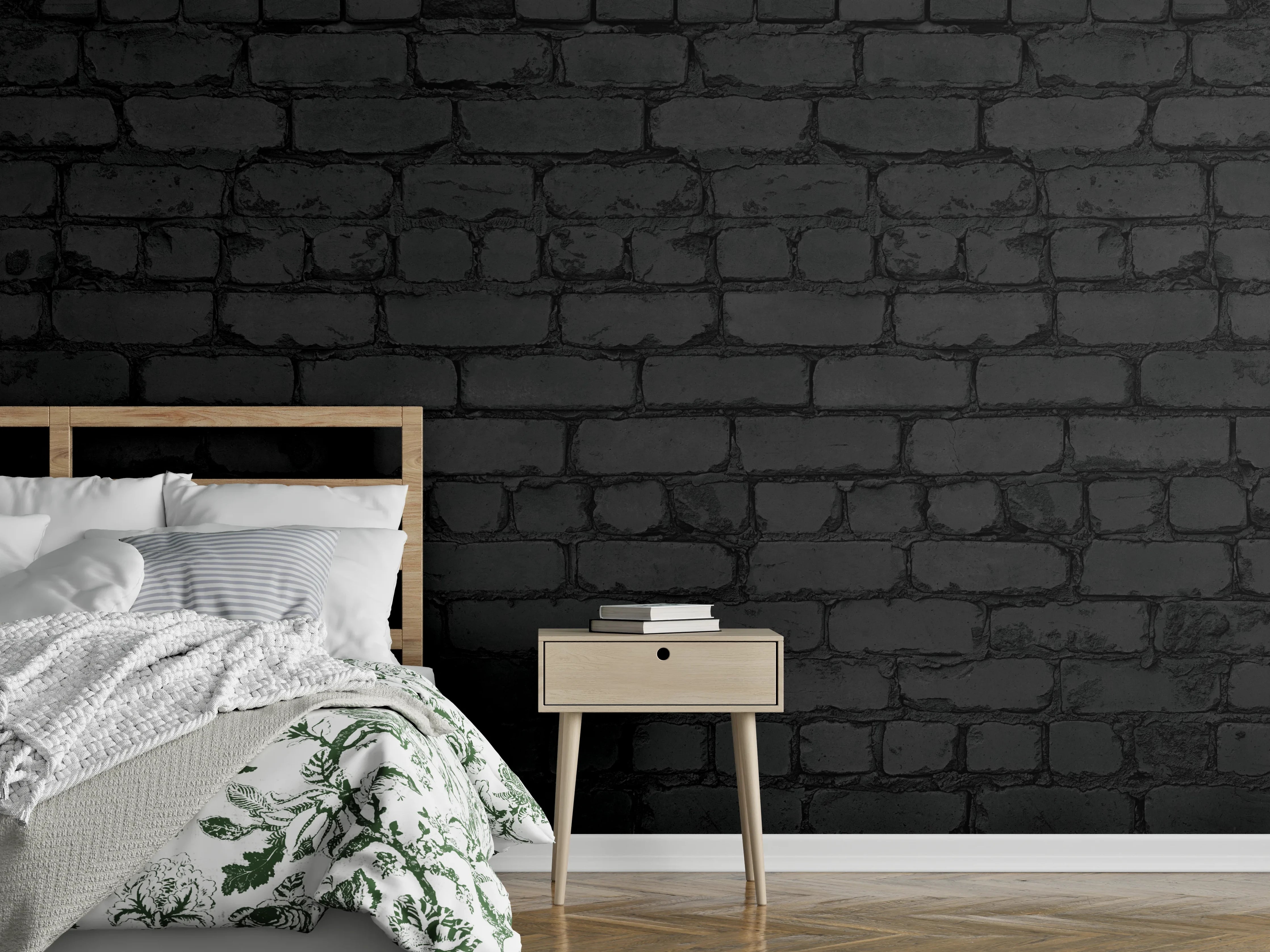 Wandverkleidung Schlafzimmer - Schwarze raue Backsteinmauer