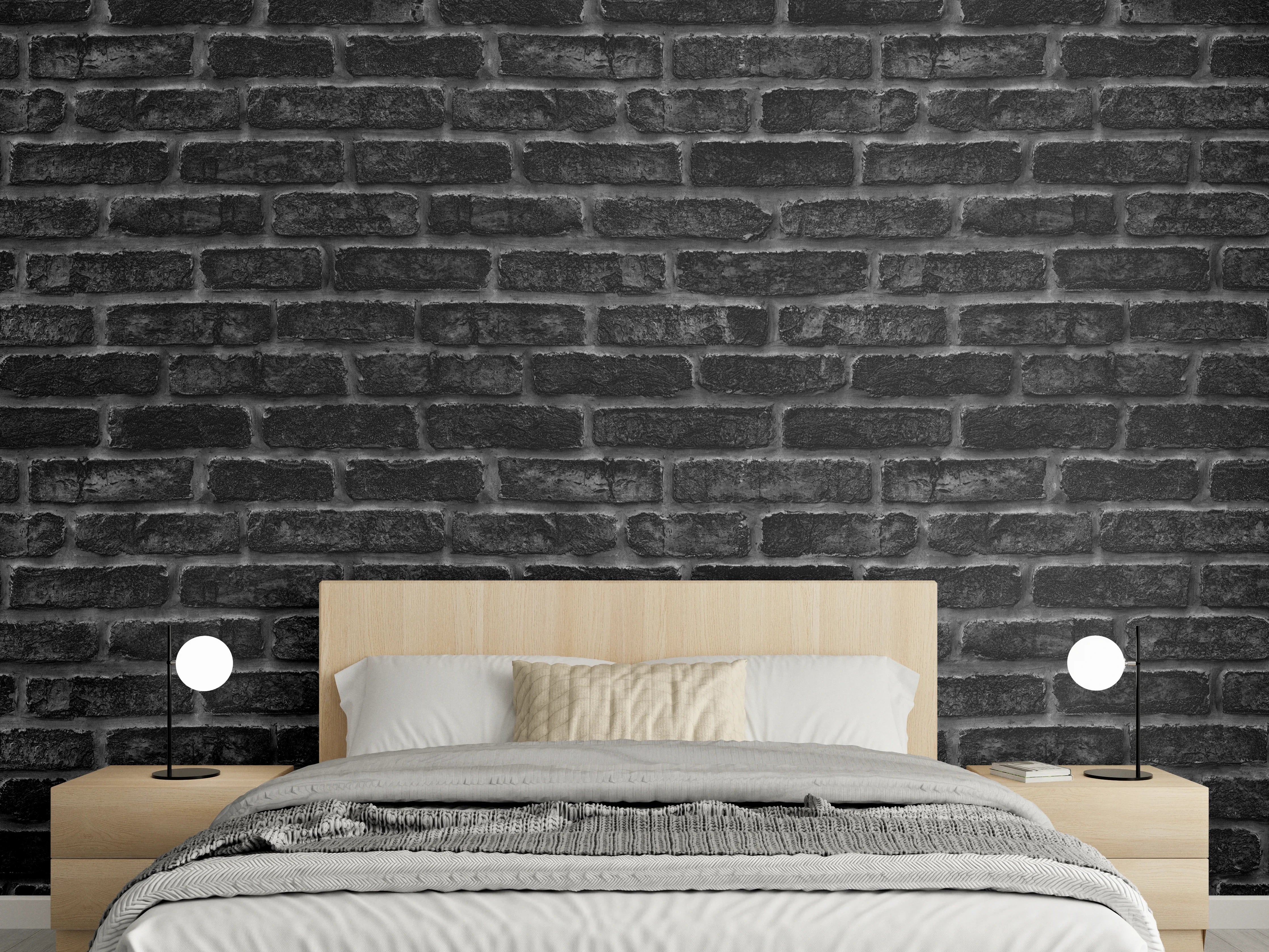 Wandverkleidung Schlafzimmer - Schwarze schlichte Ziegelwand