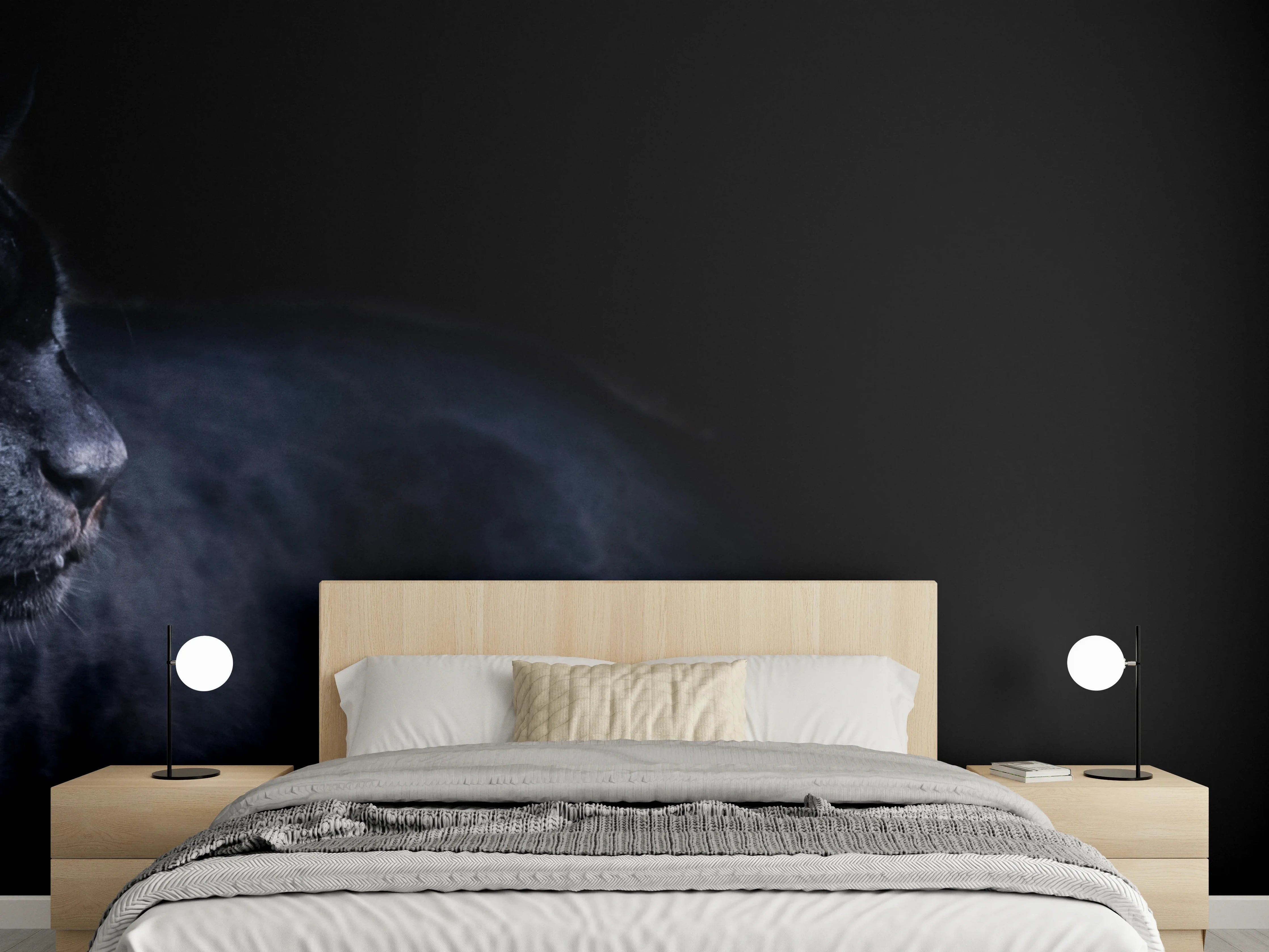 Wandverkleidung Schlafzimmer - Schwarzen Panther mit schwarzem Hintergrund