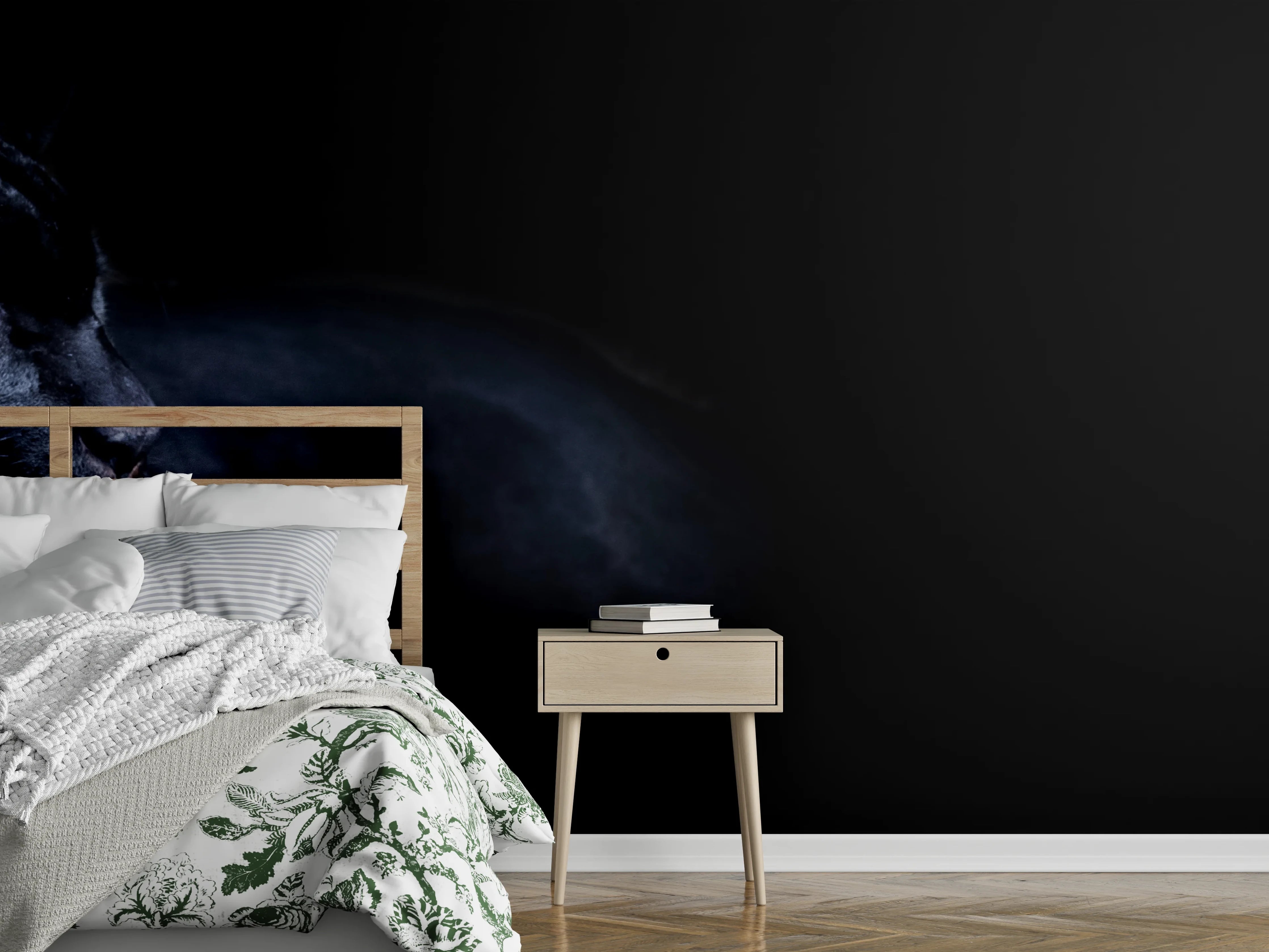 Wandverkleidung Schlafzimmer - Schwarzen Panther mit schwarzem Hintergrund