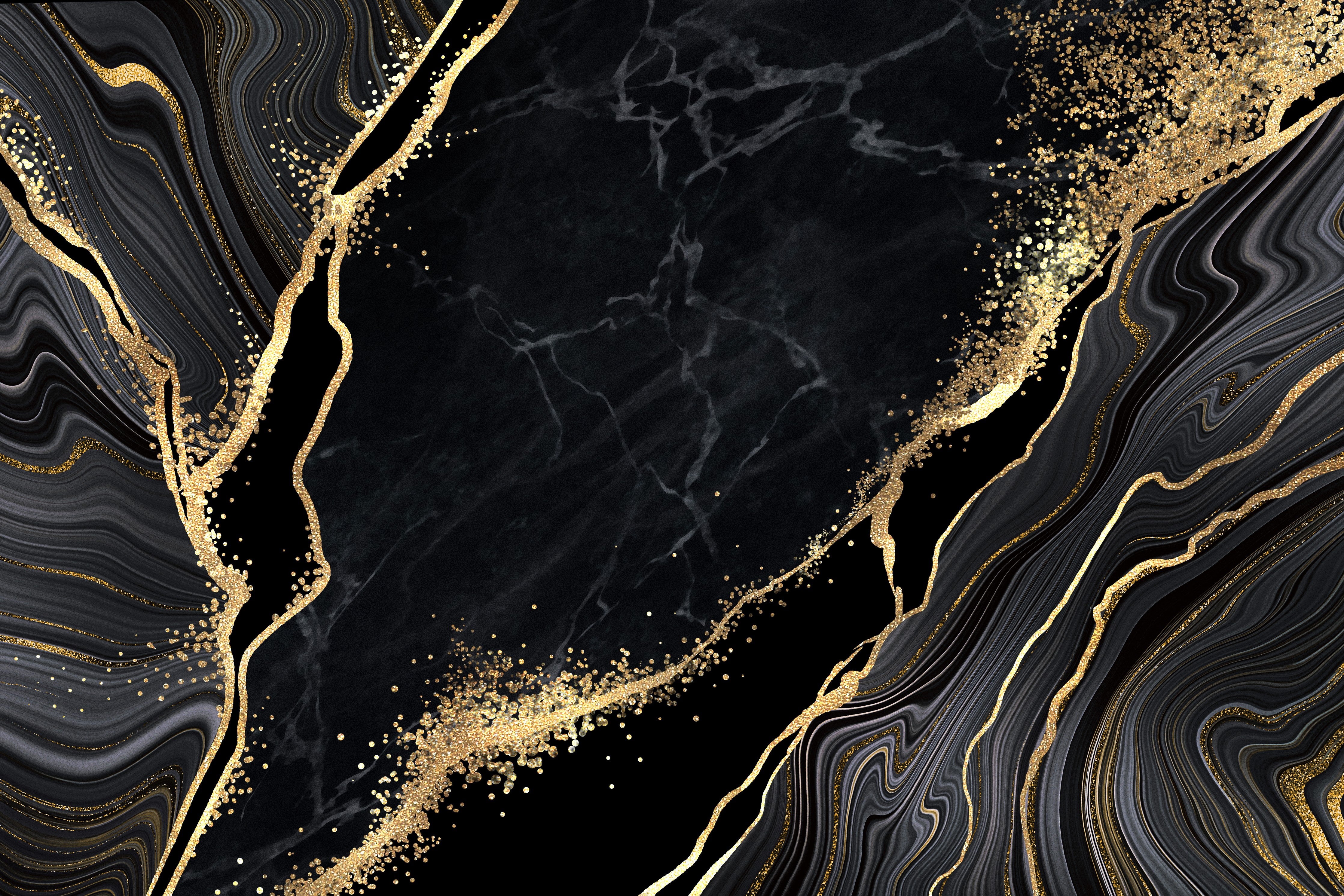 Wandverkleidung Schlafzimmer-Schwarzer Marmor mit Goldakzent