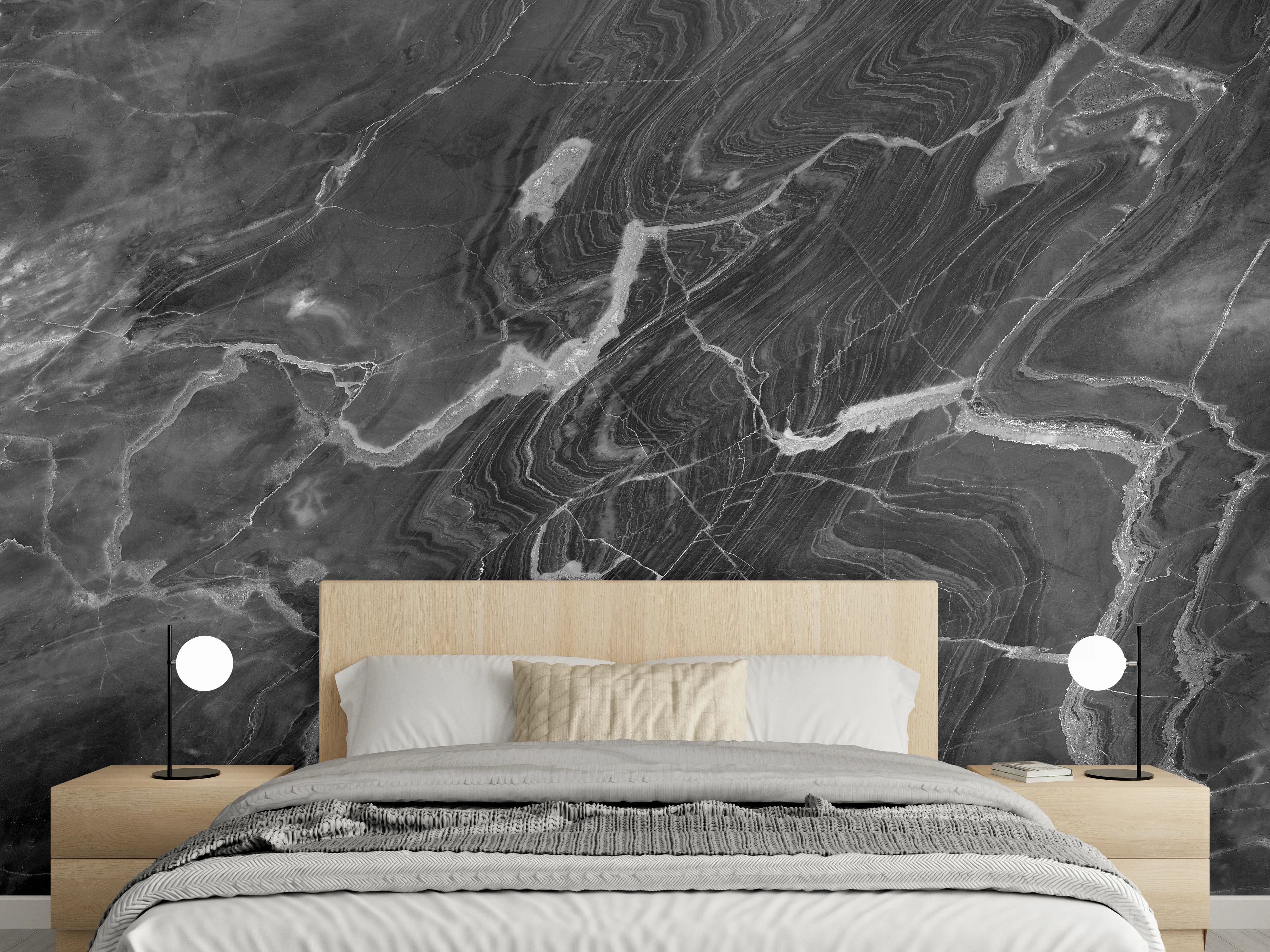 Wandverkleidung Schlafzimmer - Schwarzer Marmor mit weißen Adern