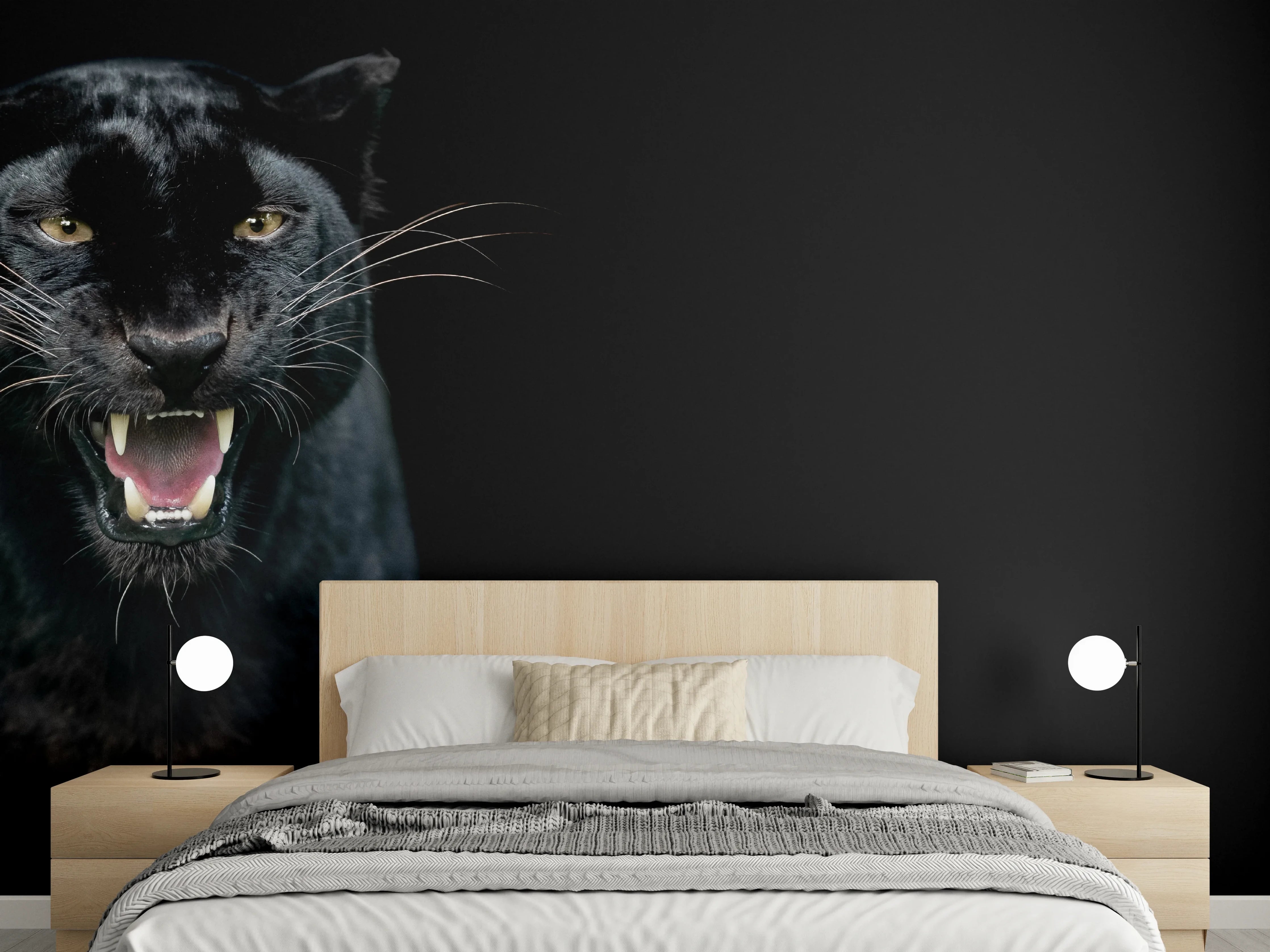 Wandverkleidung Schlafzimmer - Schwarzer Panther auf schwarzem Hintergrund