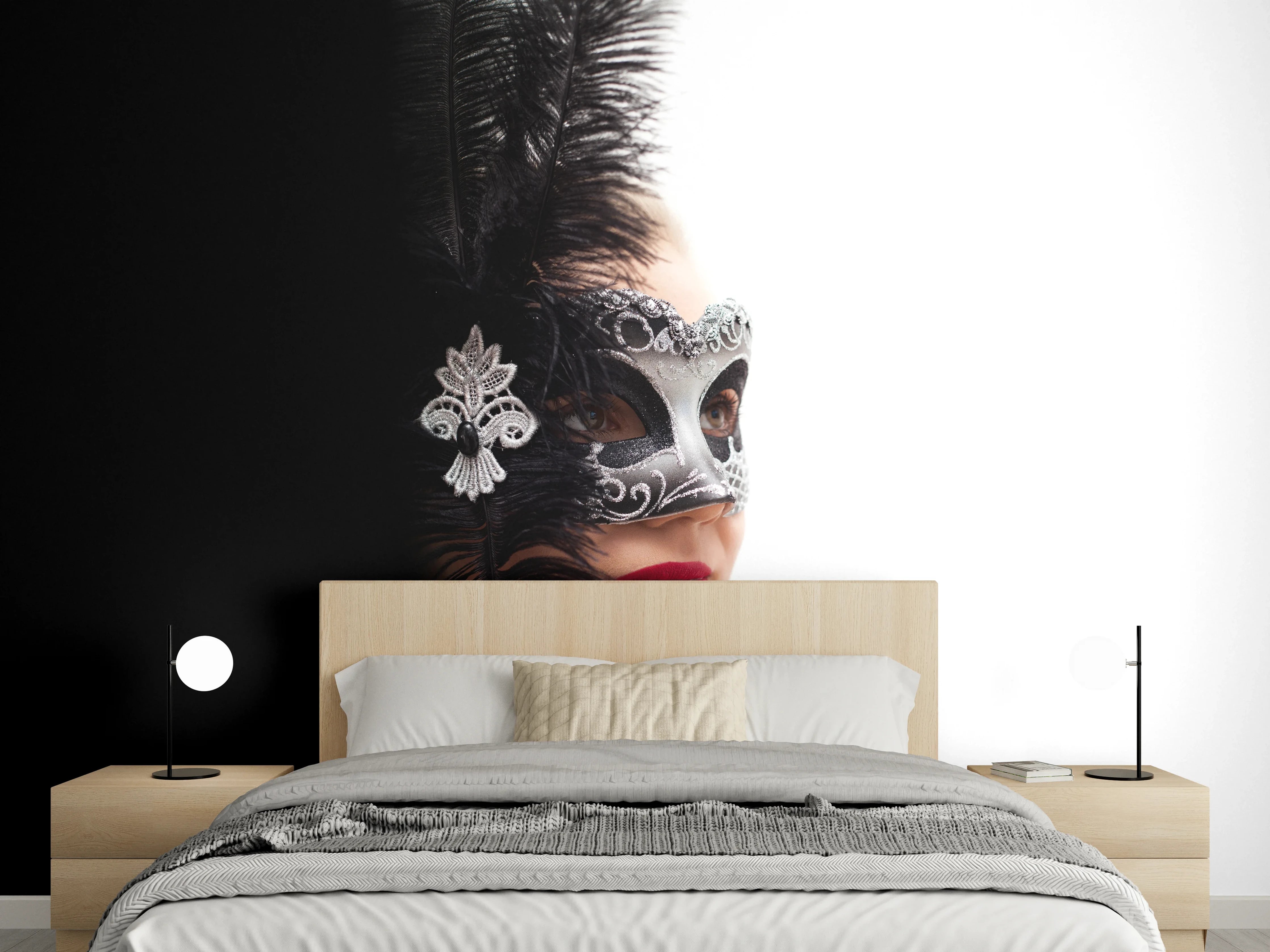 Wandverkleidung Schlafzimmer - Schwarzer Schwan Frau mit Maske