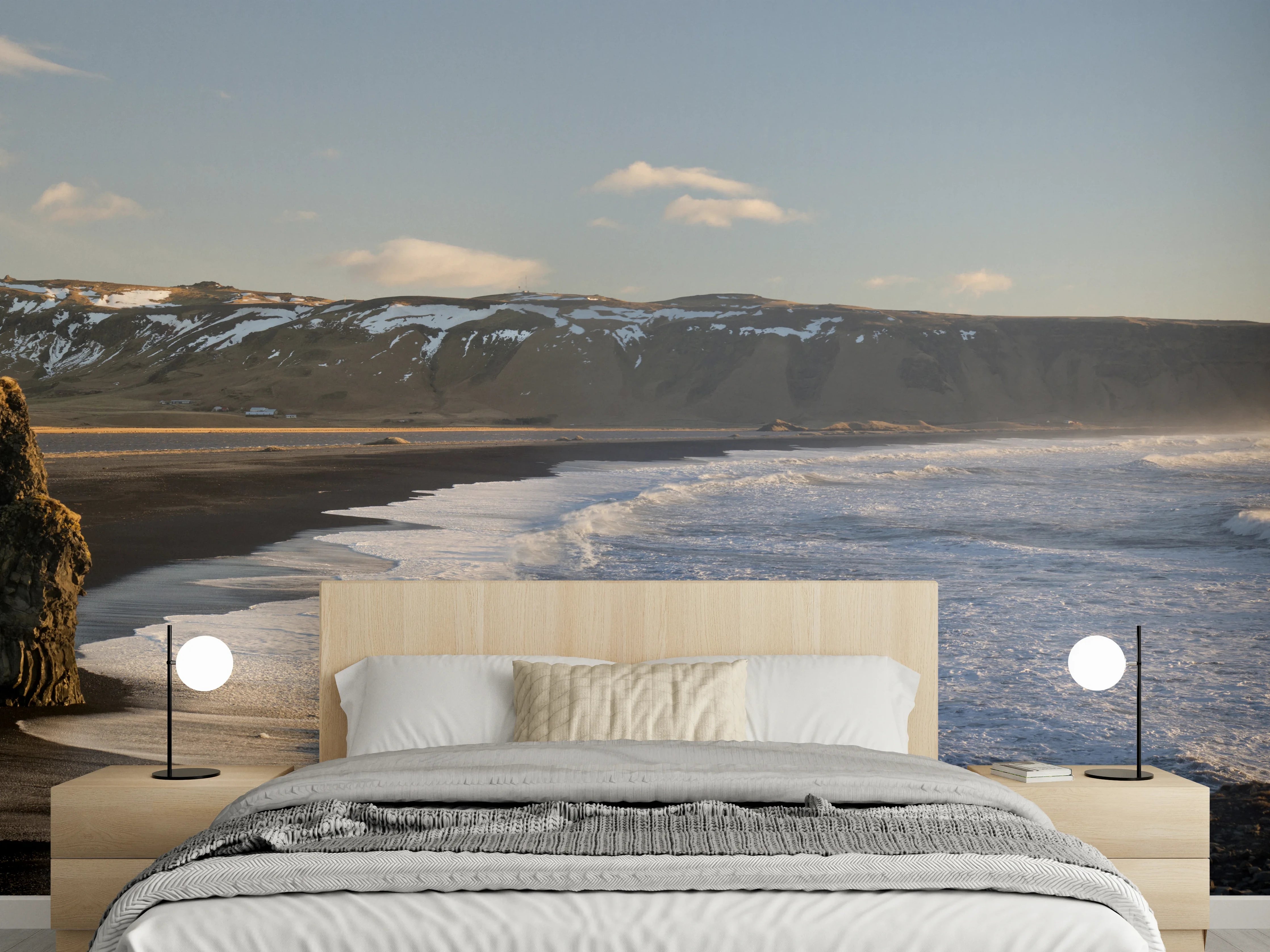 Wandverkleidung Schlafzimmer - Schwarzer Strand Island Panorama