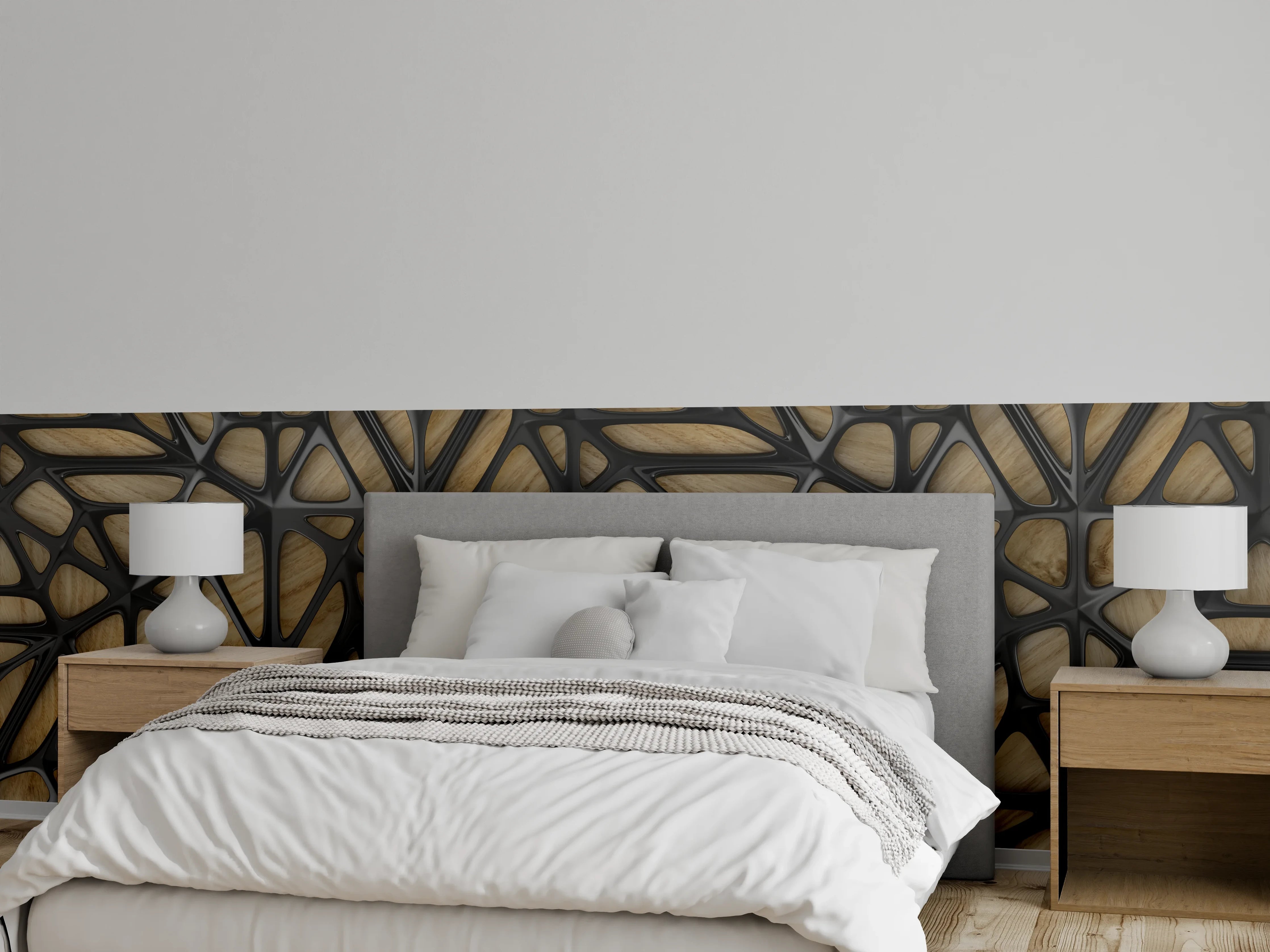 Wandverkleidung Schlafzimmer - Schwarzes Gitter Muster