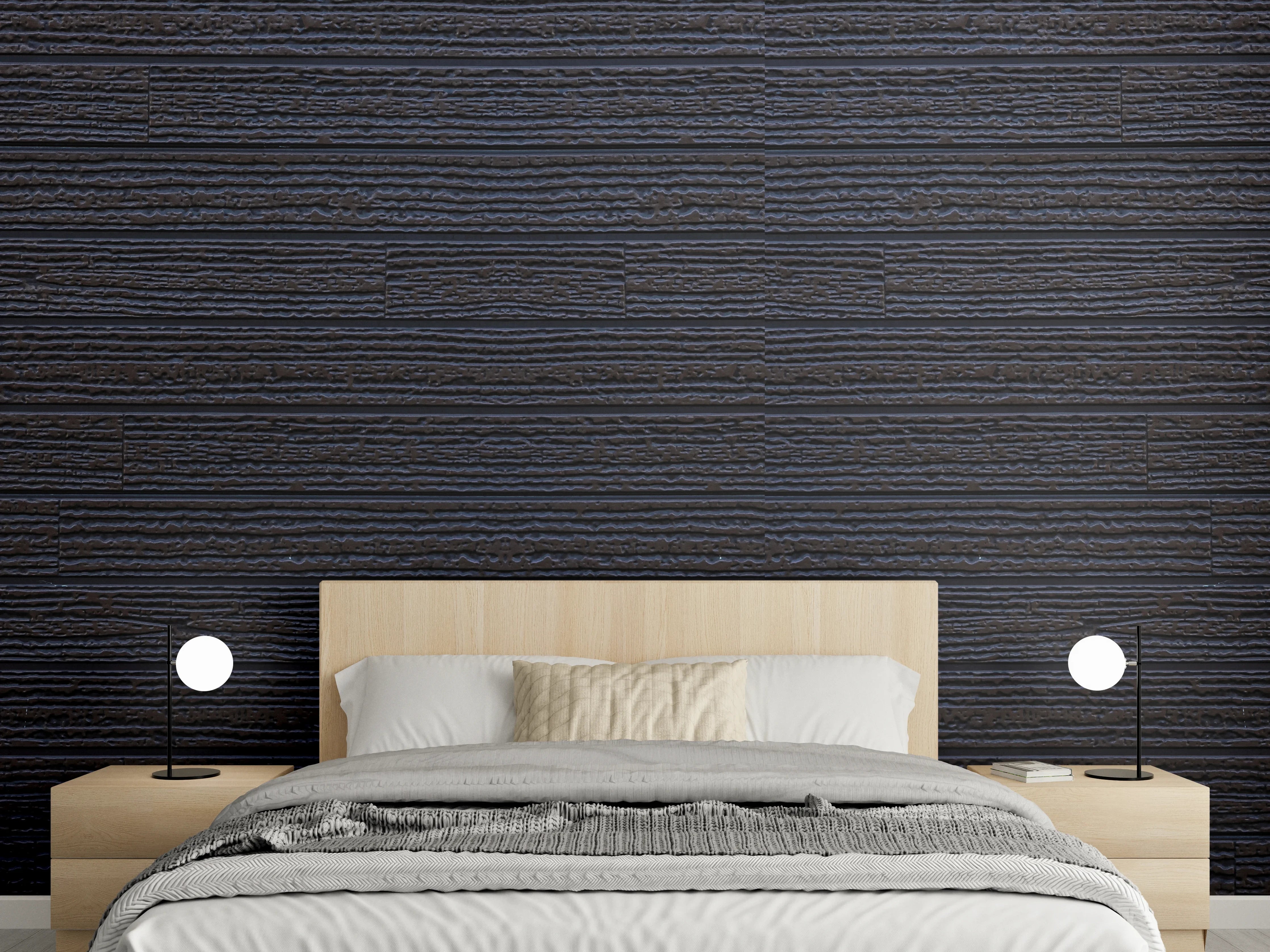 Wandverkleidung Schlafzimmer - Schwarzes Holz - Vintage