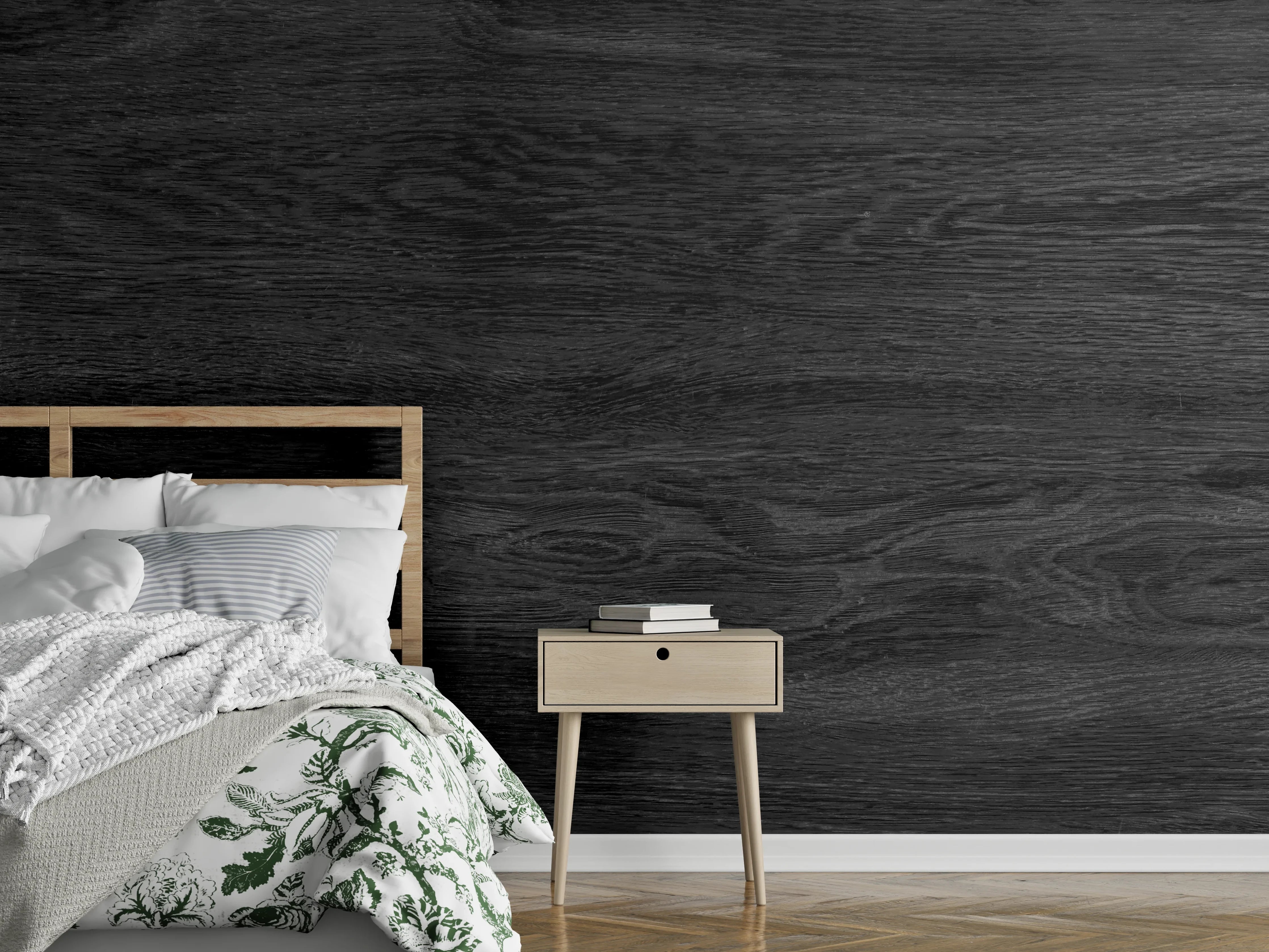 Wandverkleidung Schlafzimmer - Schwarzes Holz Hintergrund