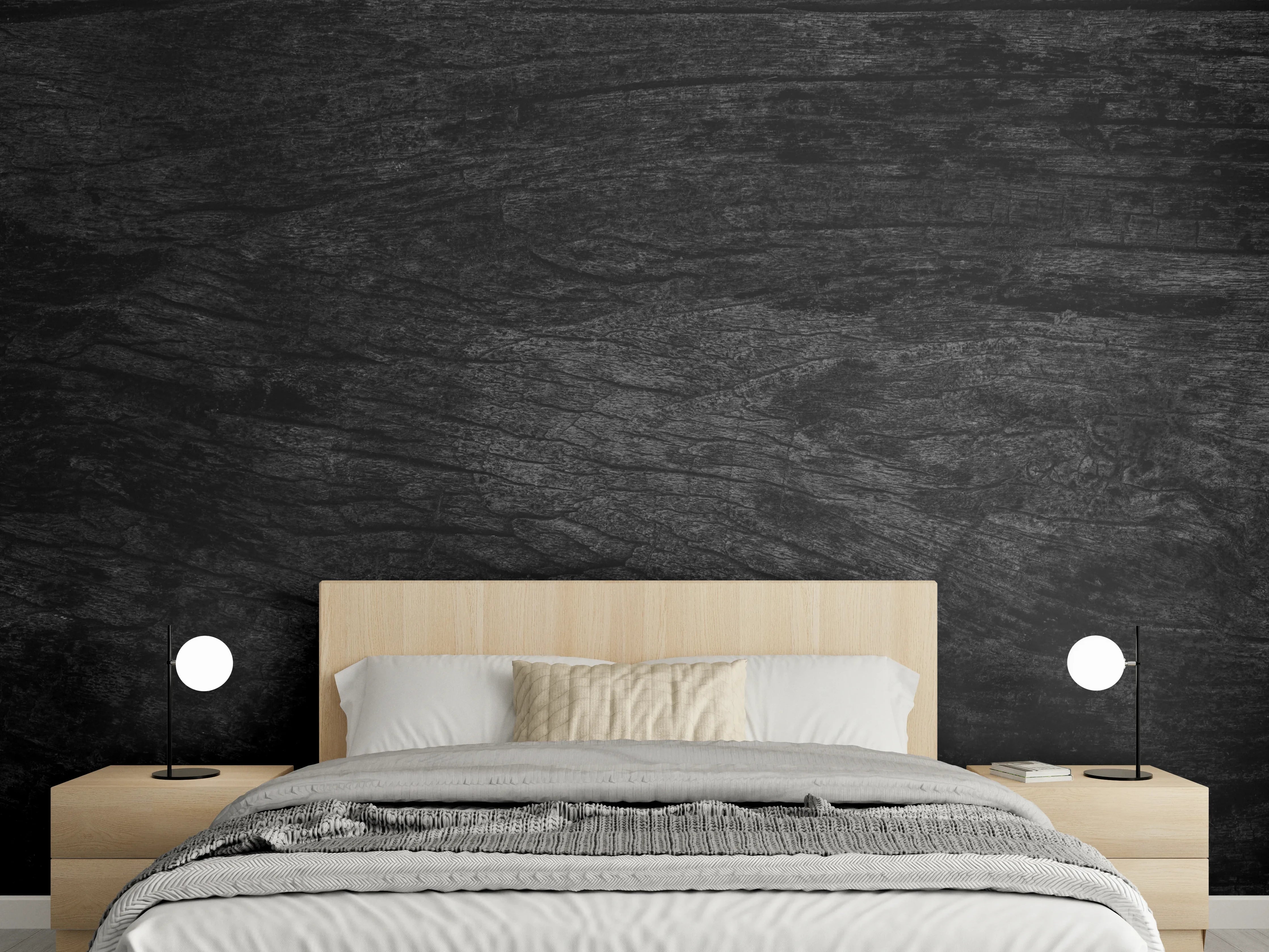 Wandverkleidung Schlafzimmer - Schwarzes Holz Muster mit Textur