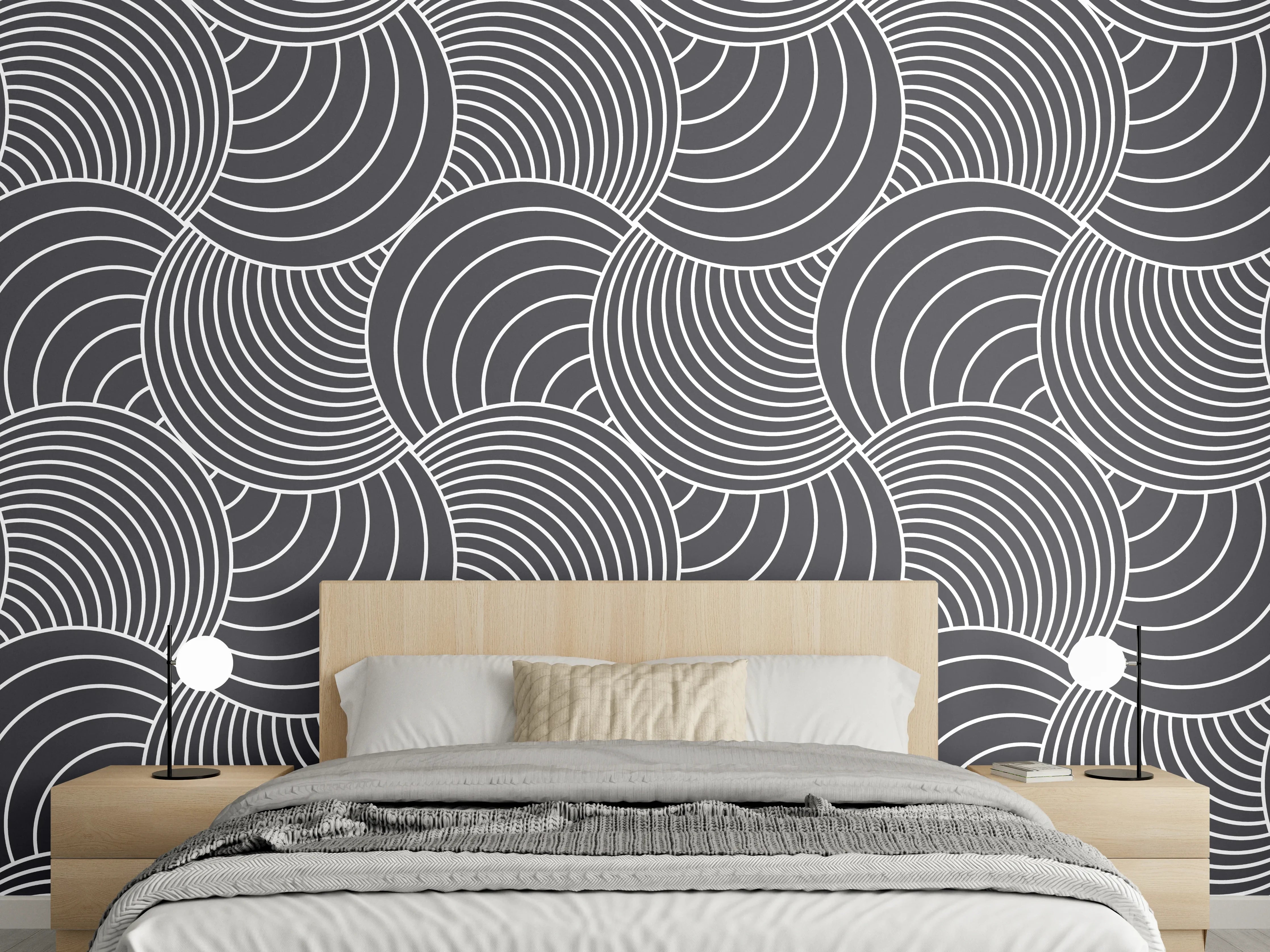 Wandverkleidung Schlafzimmer - Schwarzes Muster mit weißen Linien