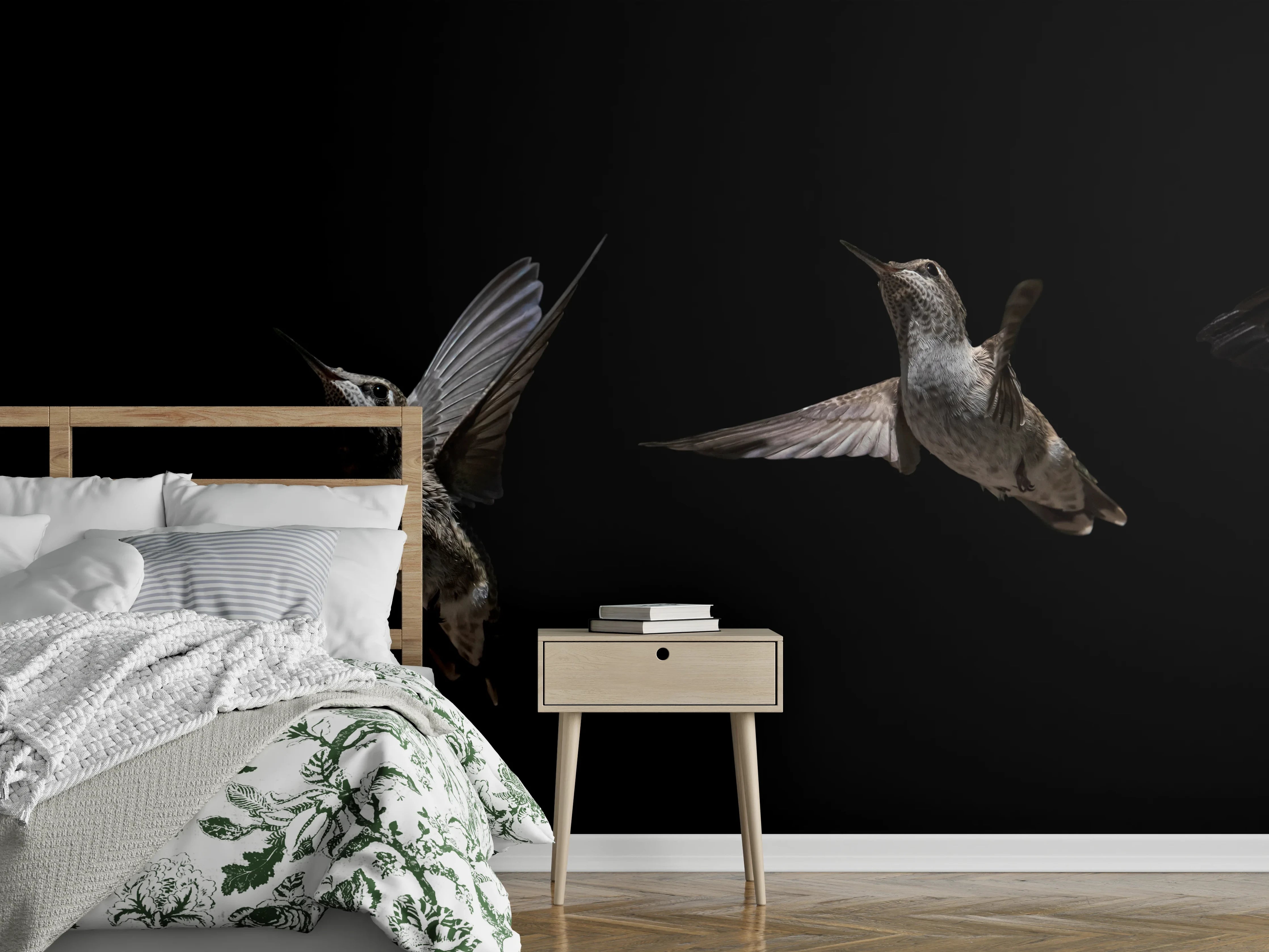 Wandverkleidung Schlafzimmer - Schwarzkinnkolibri Vogel mit Schwarzem Hintergrund