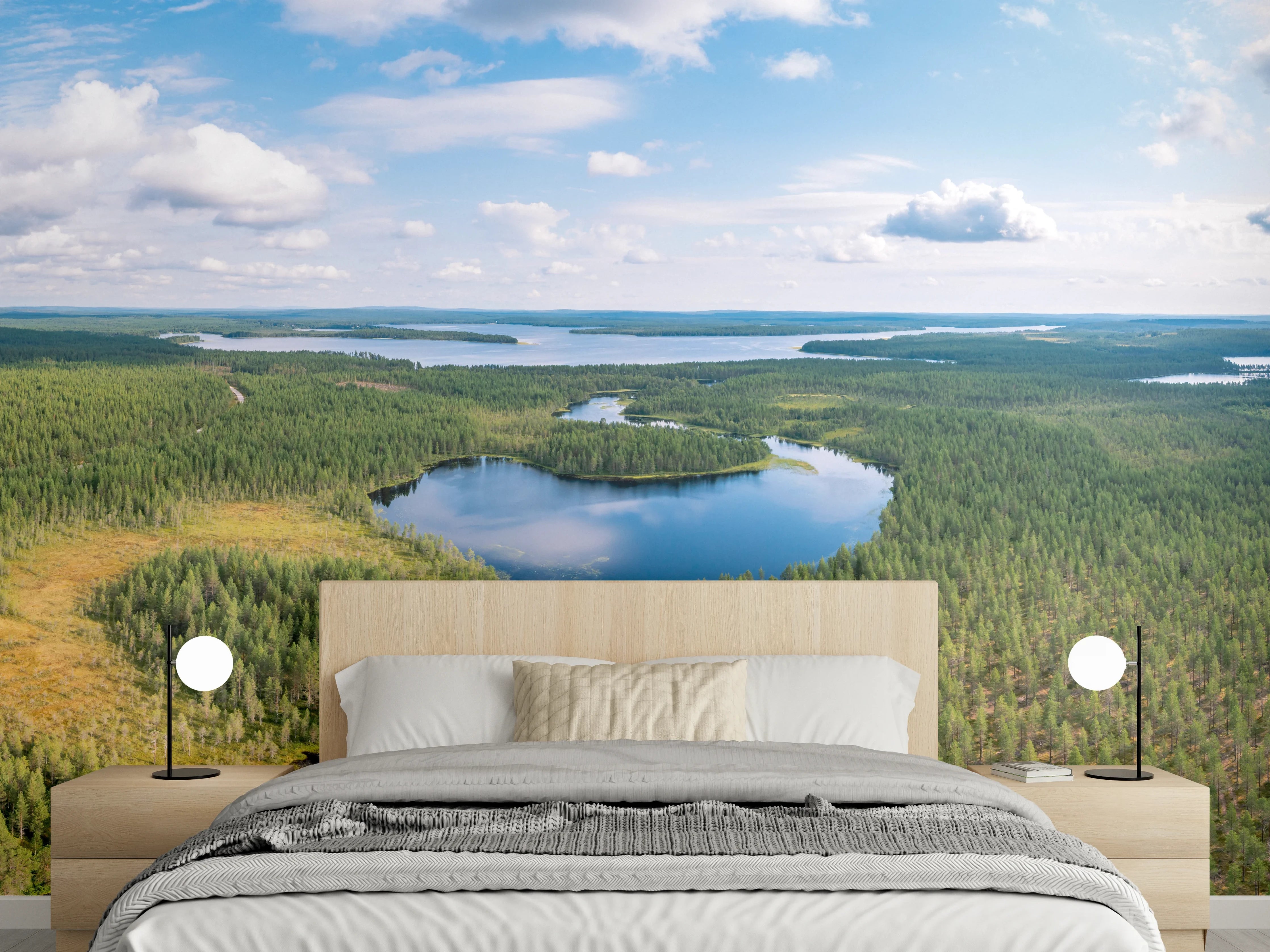 Wandverkleidung Schlafzimmer - Schwedische Seenlandschaft Luftaufnahme