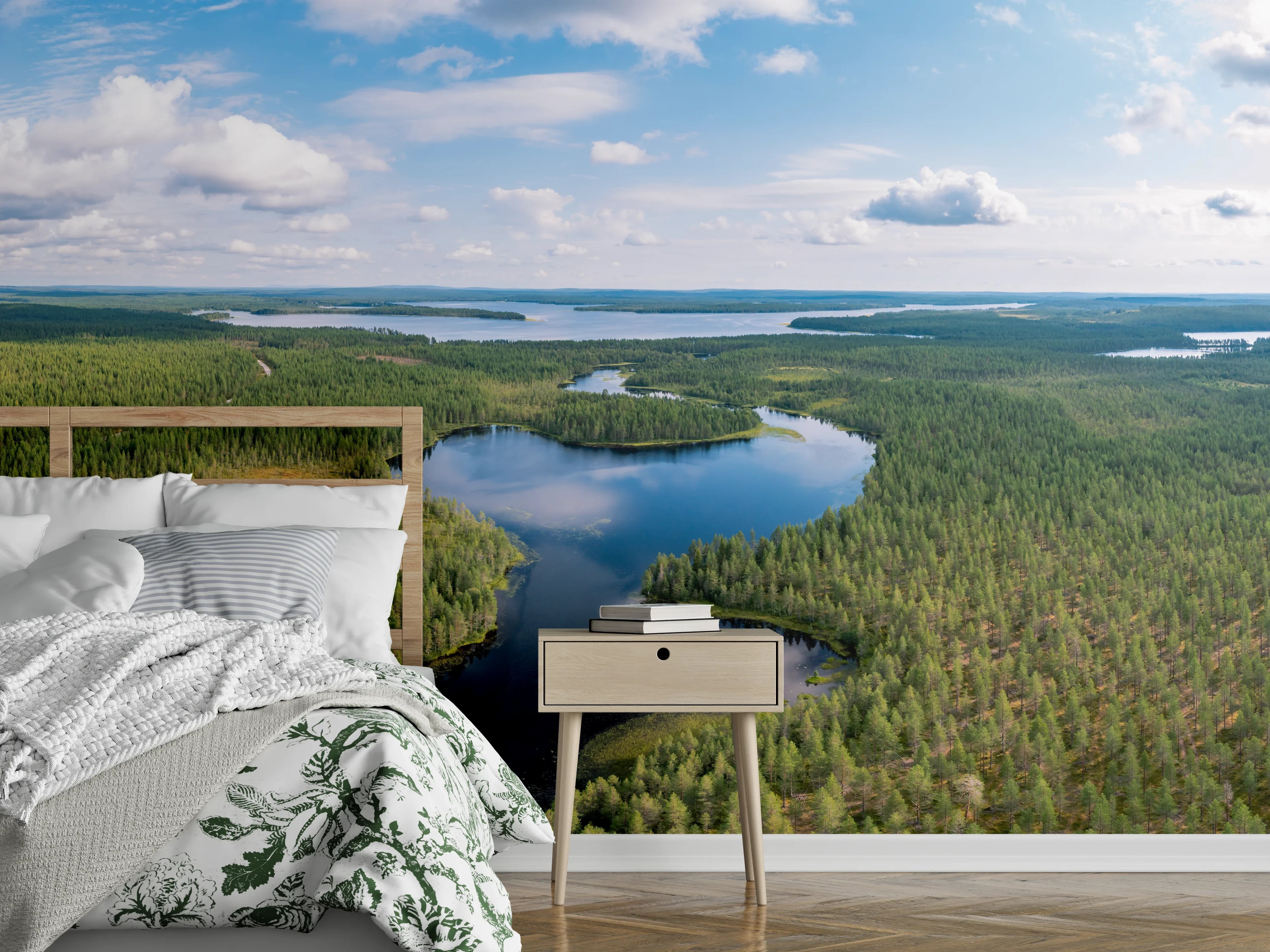 Wandverkleidung Schlafzimmer - Schwedische Seenlandschaft Luftaufnahme