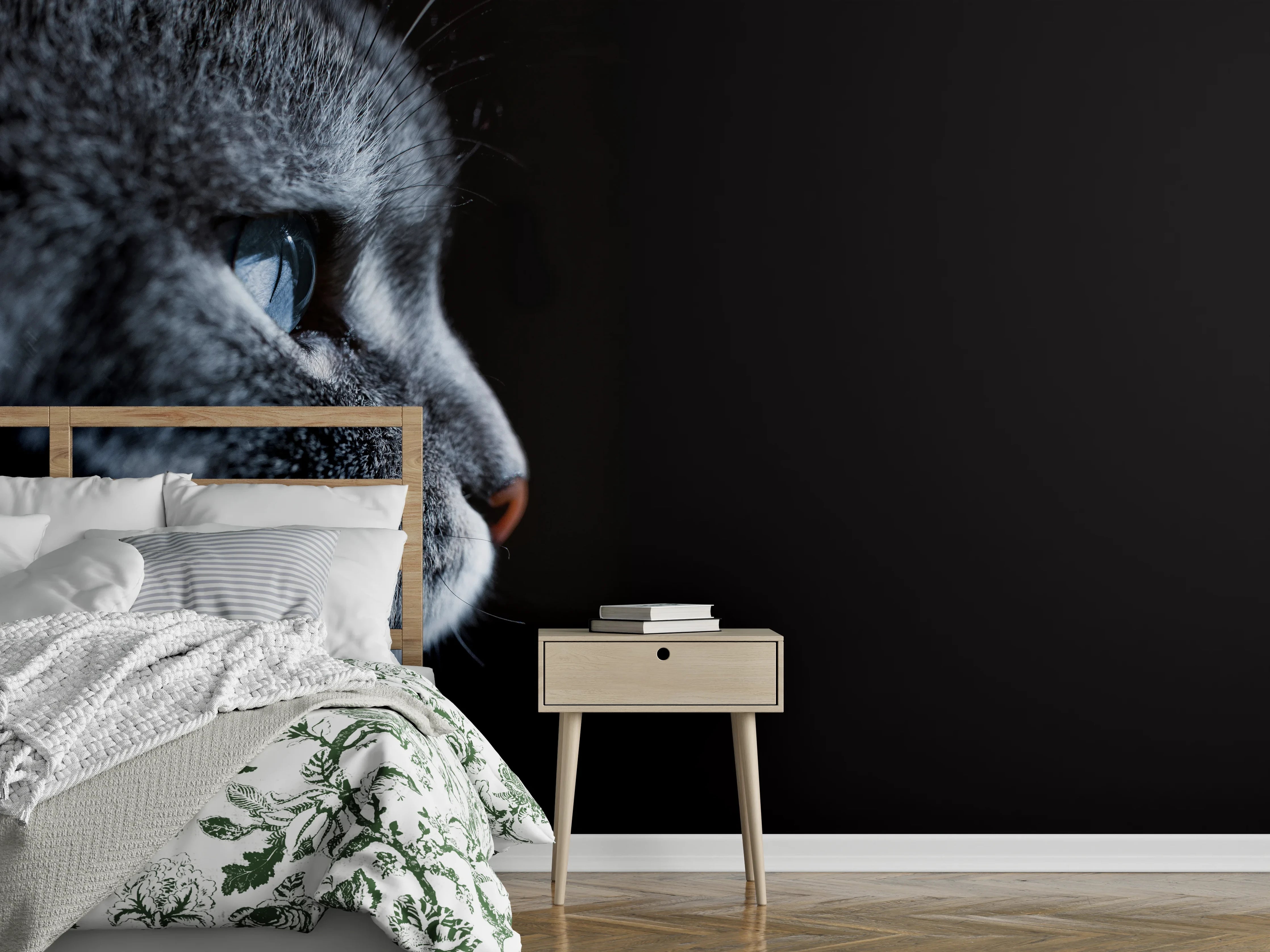 Wandverkleidung Schlafzimmer - Seitliches Katzen-Portrait