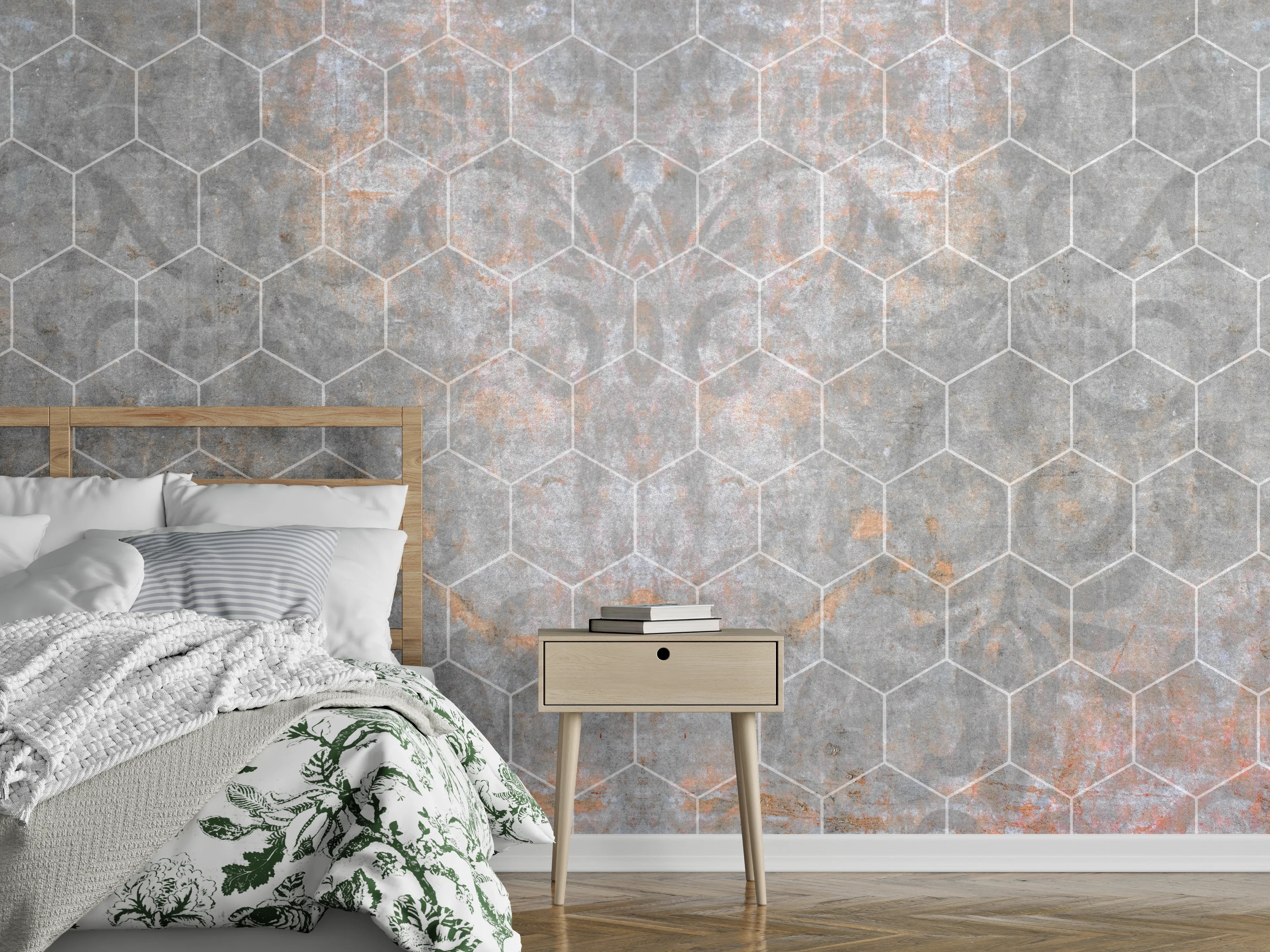 Wandverkleidung Schlafzimmer - Shabby Grau-Weiße Fliesentextur