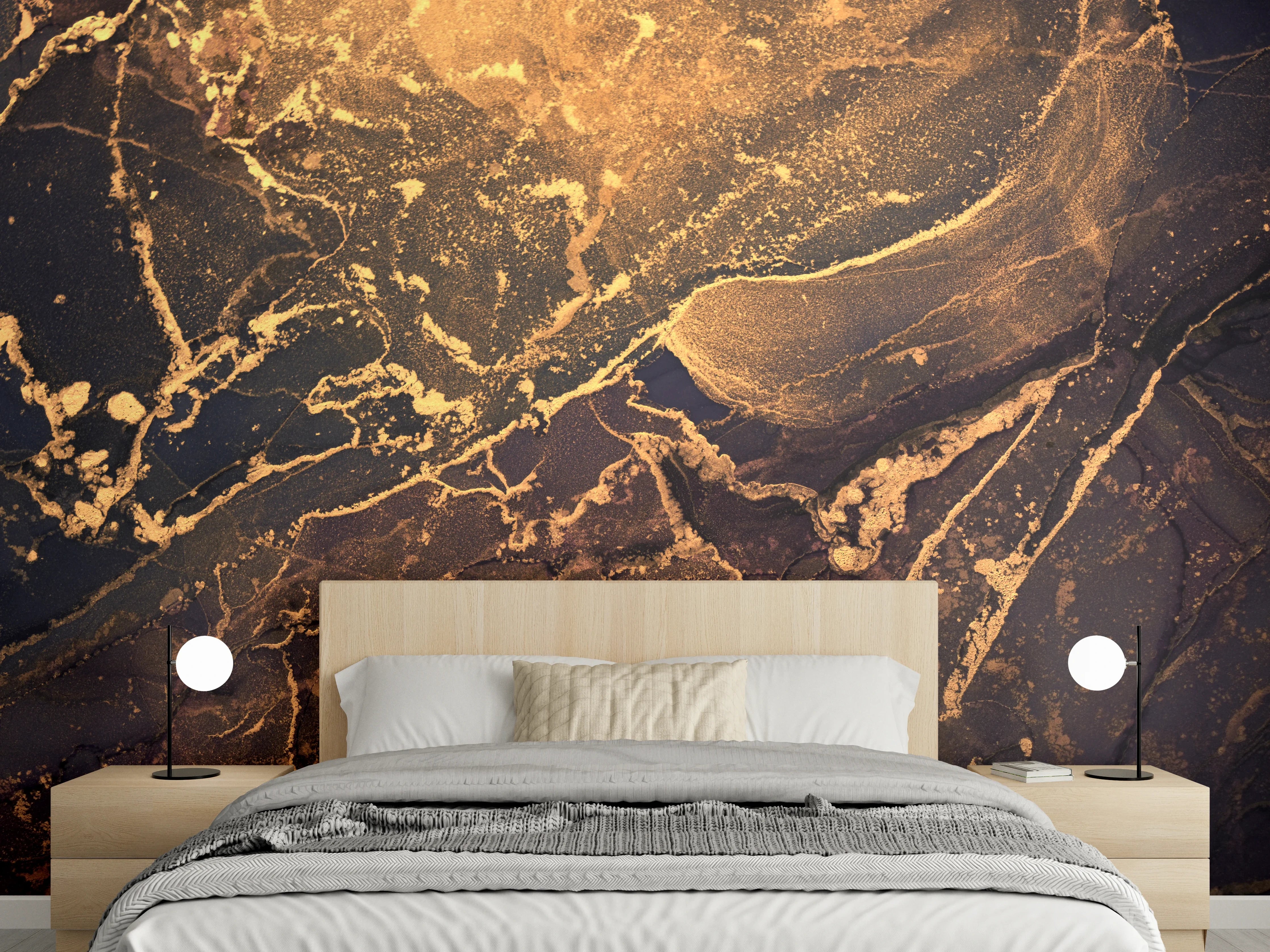 Wandverkleidung Schlafzimmer - Silberglanz auf grauem Stein